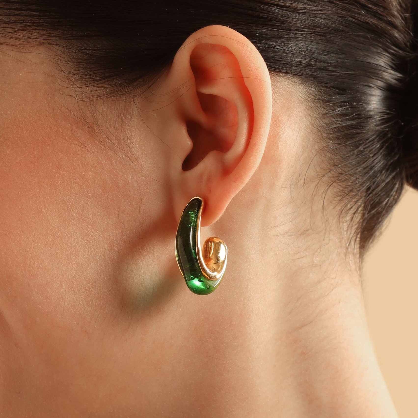 TFC Curvy Green Resin Gold Plated Hoop Earrings- Discover daily wear gold earrings including stud earrings, hoop earrings, and pearl earrings, perfect as earrings for women and earrings for girls.Find the cheapest fashion jewellery which is anti-tarnis​h only at The Fun company