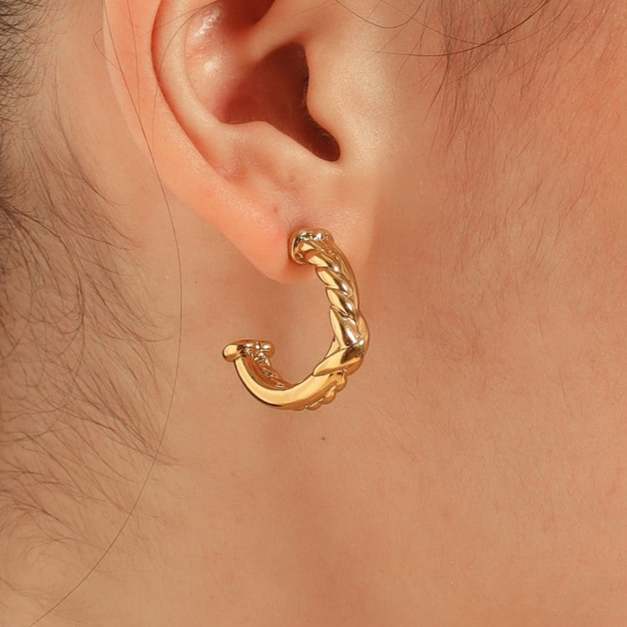 TFC Half n Half Curly Gold Plated Hoop Earrings