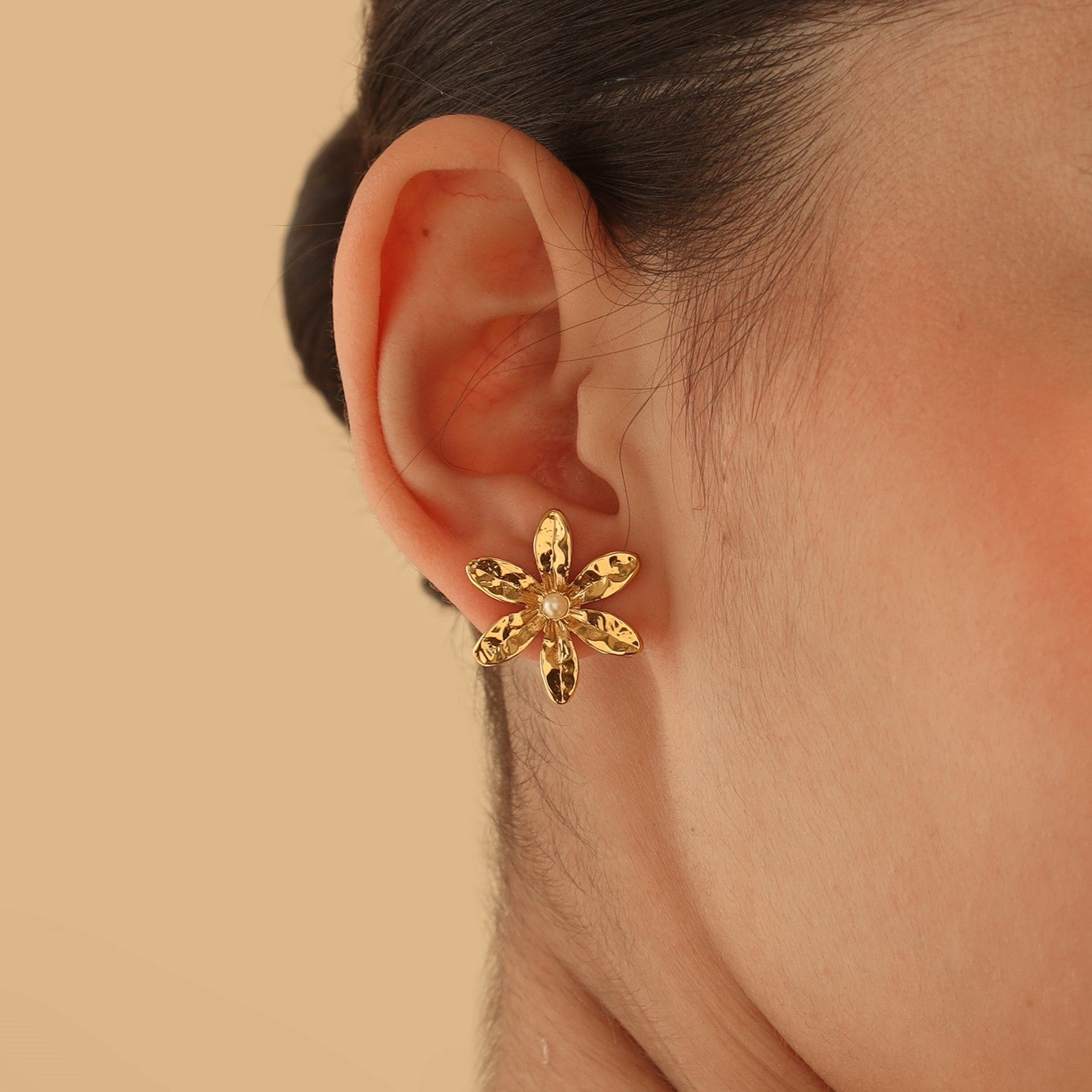 TFC Hibiscus Gold Plated Pearl Stud Earrings-Discover daily wear gold earrings including stud earrings, hoop earrings, and pearl earrings, perfect as earrings for women and earrings for girls.Find the cheapest fashion jewellery which is anti-tarnis​h only at The Fun company