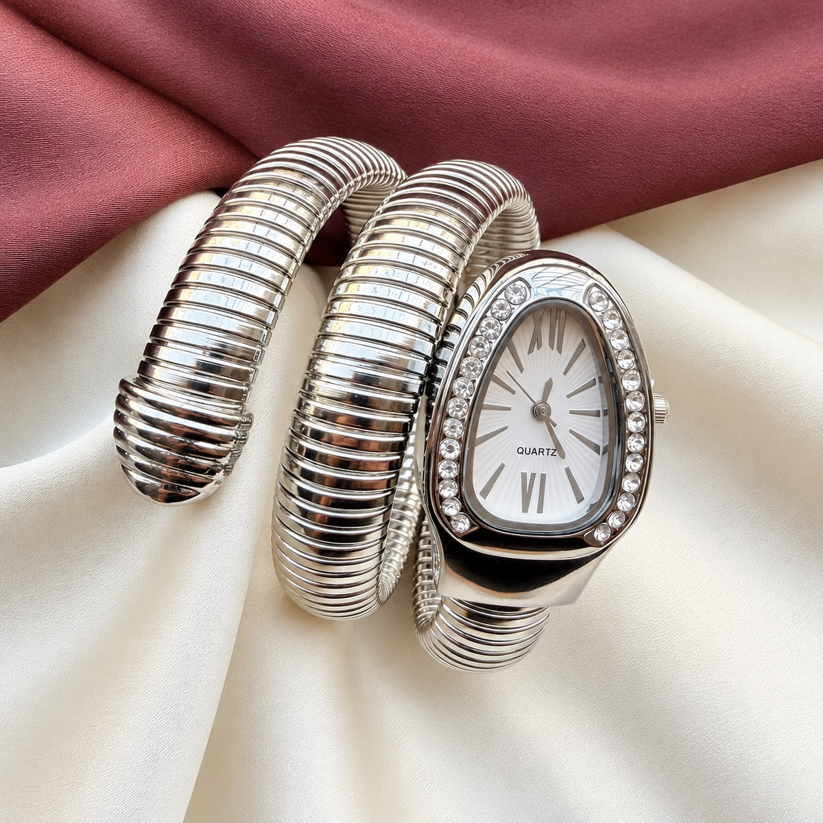 TFC Adjustable Stone Watch Silver Plated Bracelet