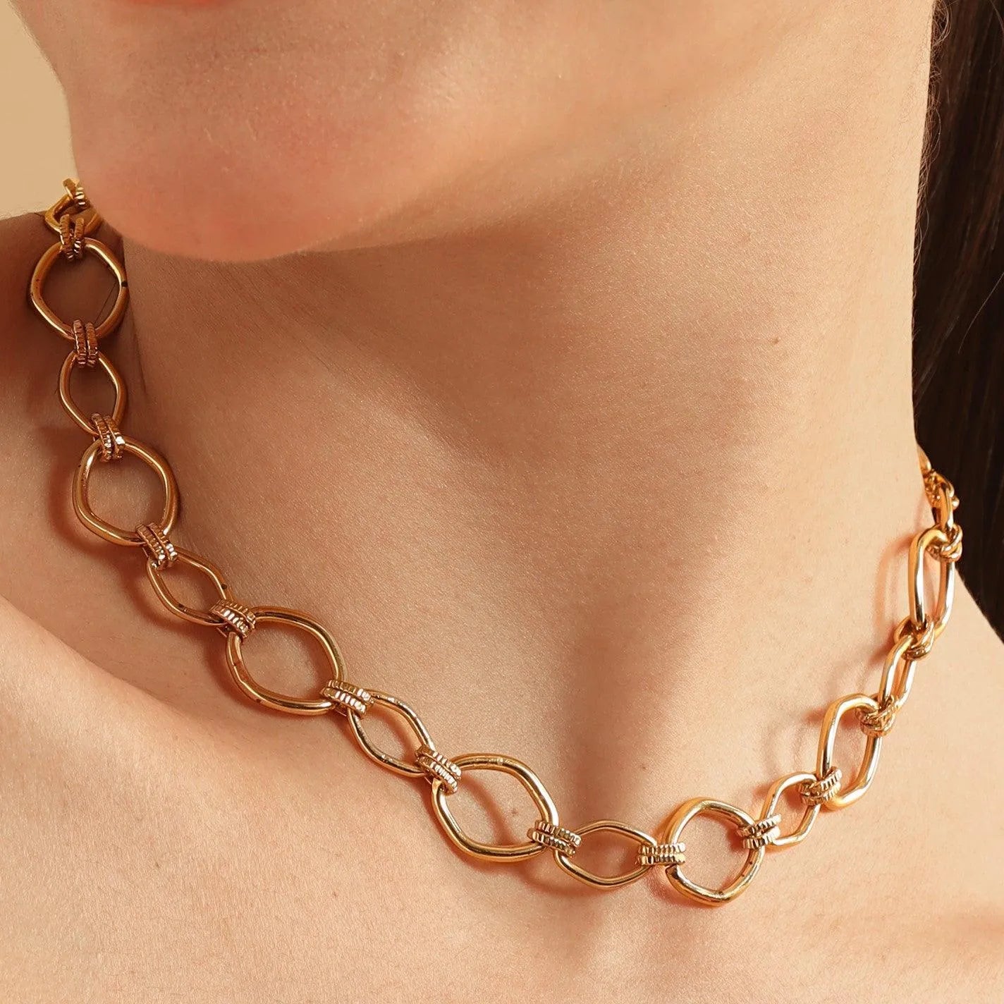 TFC Unico Luxury Gold Plated Chain Necklace-Enhance your elegance with our collection of gold-plated necklaces for women. Choose from stunning pendant necklaces, chic choker necklaces, and trendy layered necklaces. Our sleek and dainty designs are both affordable and anti-tarnish, ensuring lasting beauty. Enjoy the cheapest fashion jewellery, lightweight and stylish- only at The Fun Company.