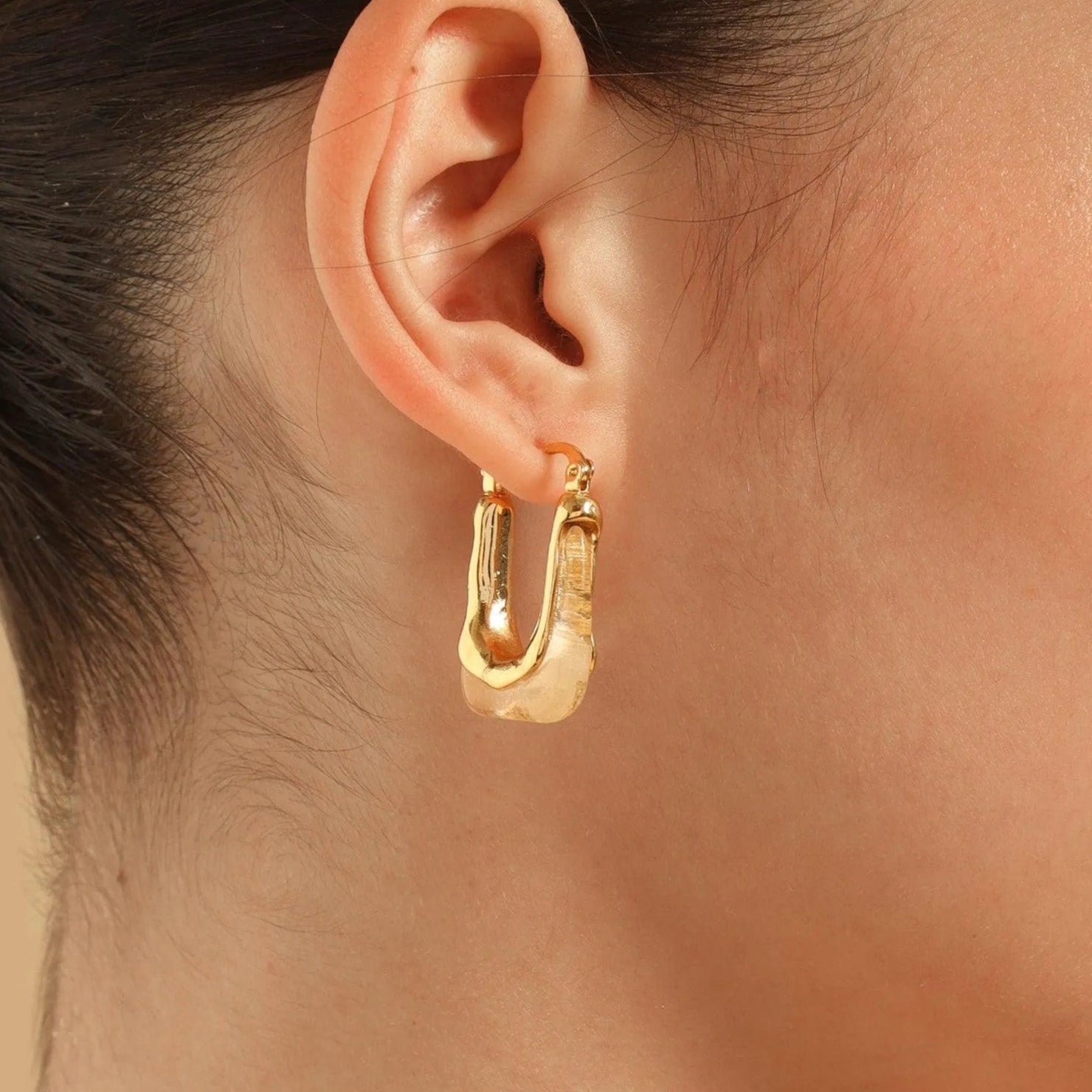 TFC Square Clear Resin Gold Plated Hoop Earrings