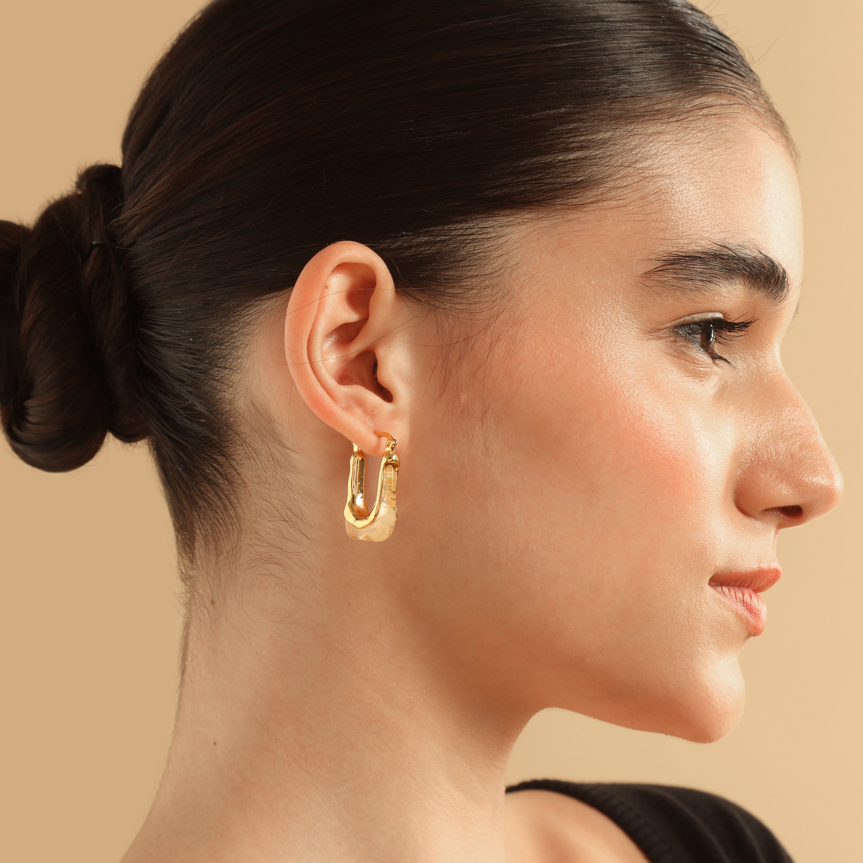 TFC Square Clear Resin Gold Plated Hoop Earrings