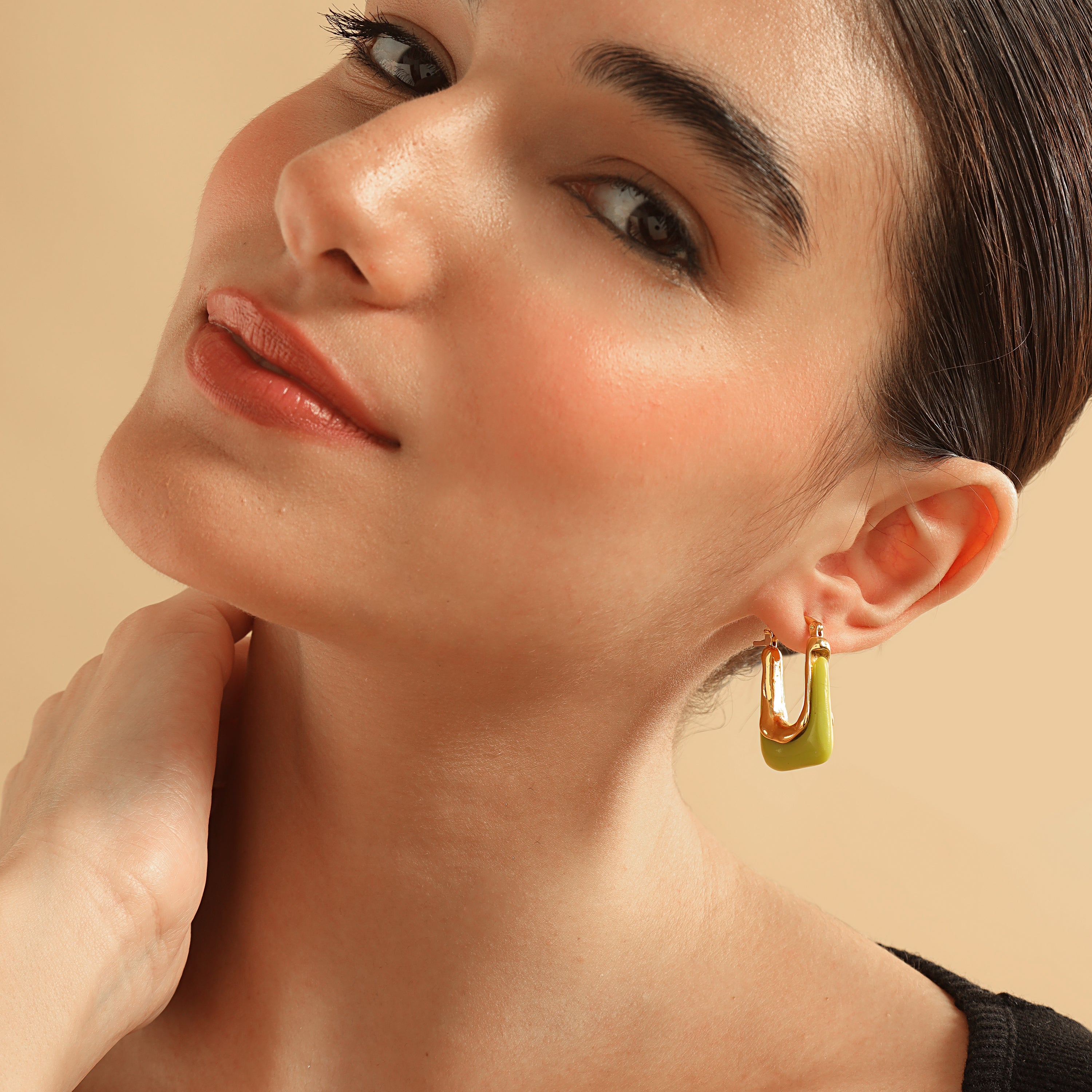 TFC Square Green Resin Gold Plated Hoop Earrings- Discover daily wear gold earrings including stud earrings, hoop earrings, and pearl earrings, perfect as earrings for women and earrings for girls.Find the cheapest fashion jewellery which is anti-tarnis​h only at The Fun company