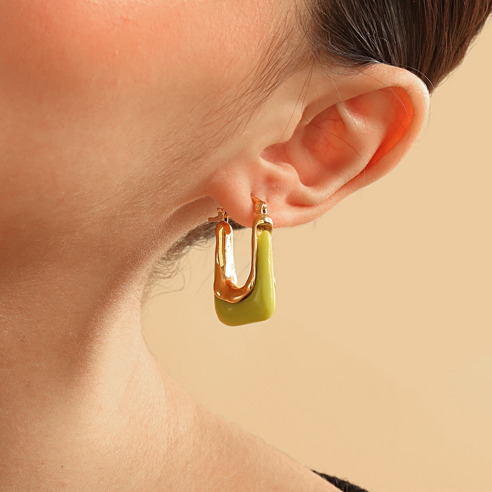 TFC Square Green Resin Gold Plated Hoop Earrings- Discover daily wear gold earrings including stud earrings, hoop earrings, and pearl earrings, perfect as earrings for women and earrings for girls.Find the cheapest fashion jewellery which is anti-tarnis​h only at The Fun company