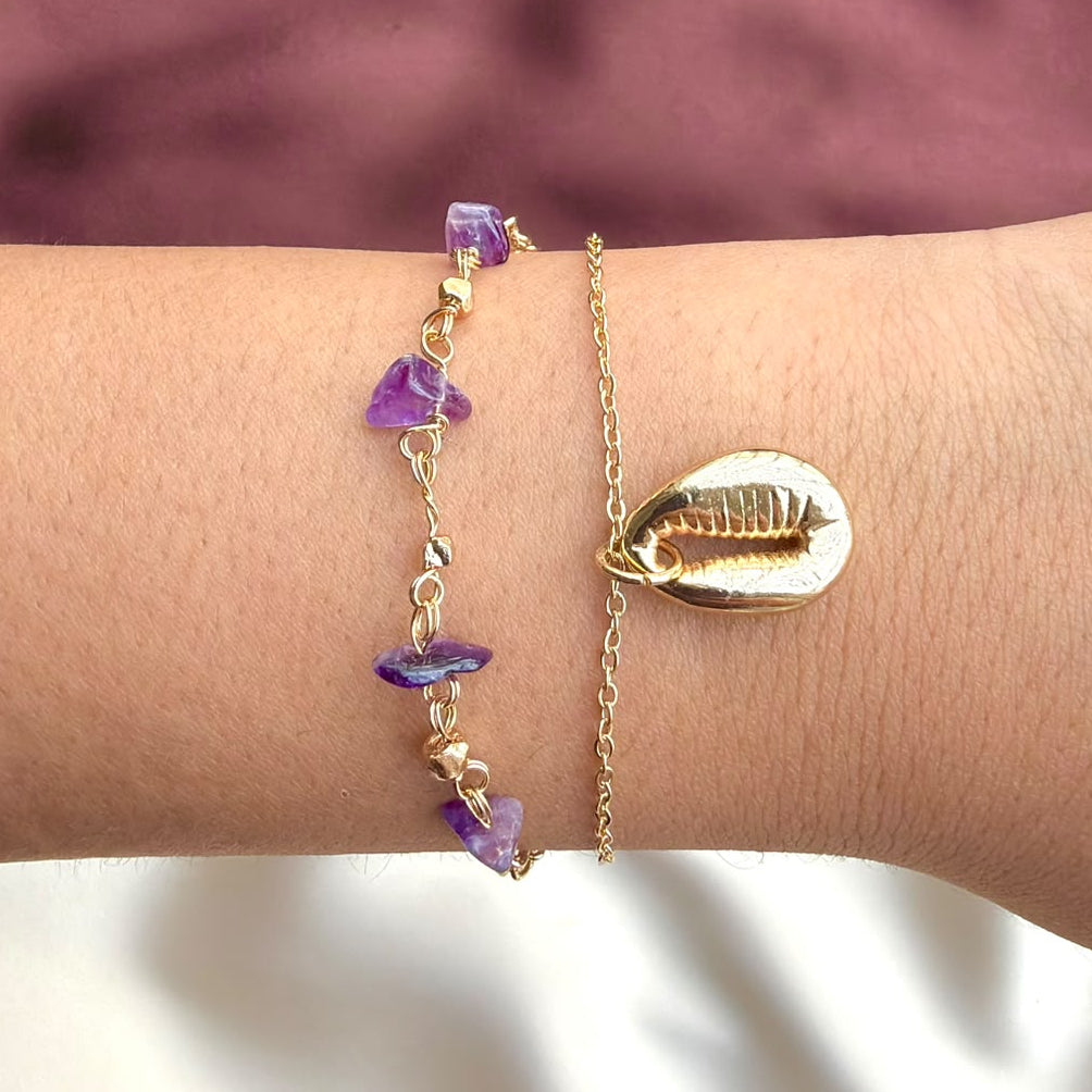 TFC Amethyst Shell Gold Plated Chain Bracelet