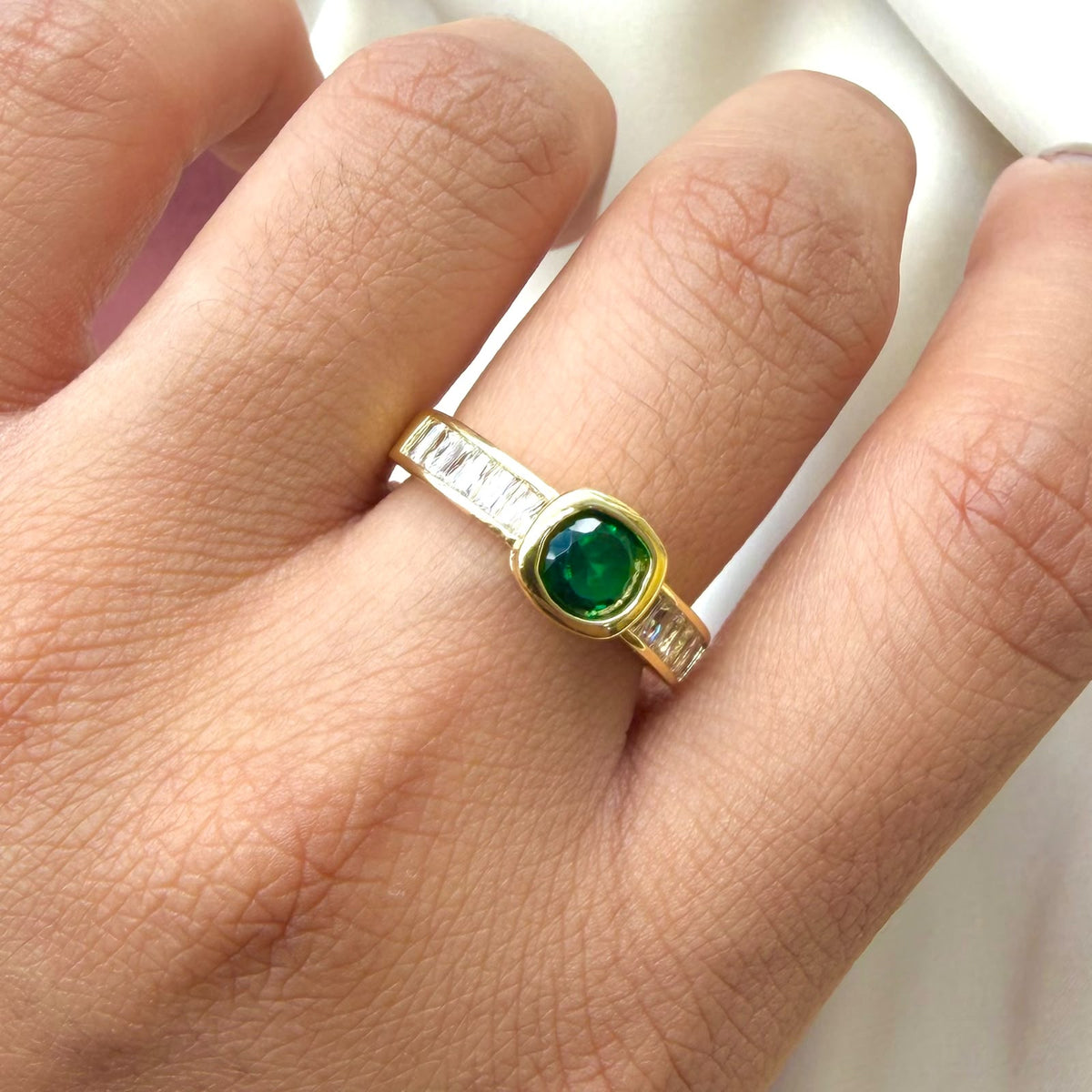 TFC Emerald Stone Gold Plated Adjustable Ring
