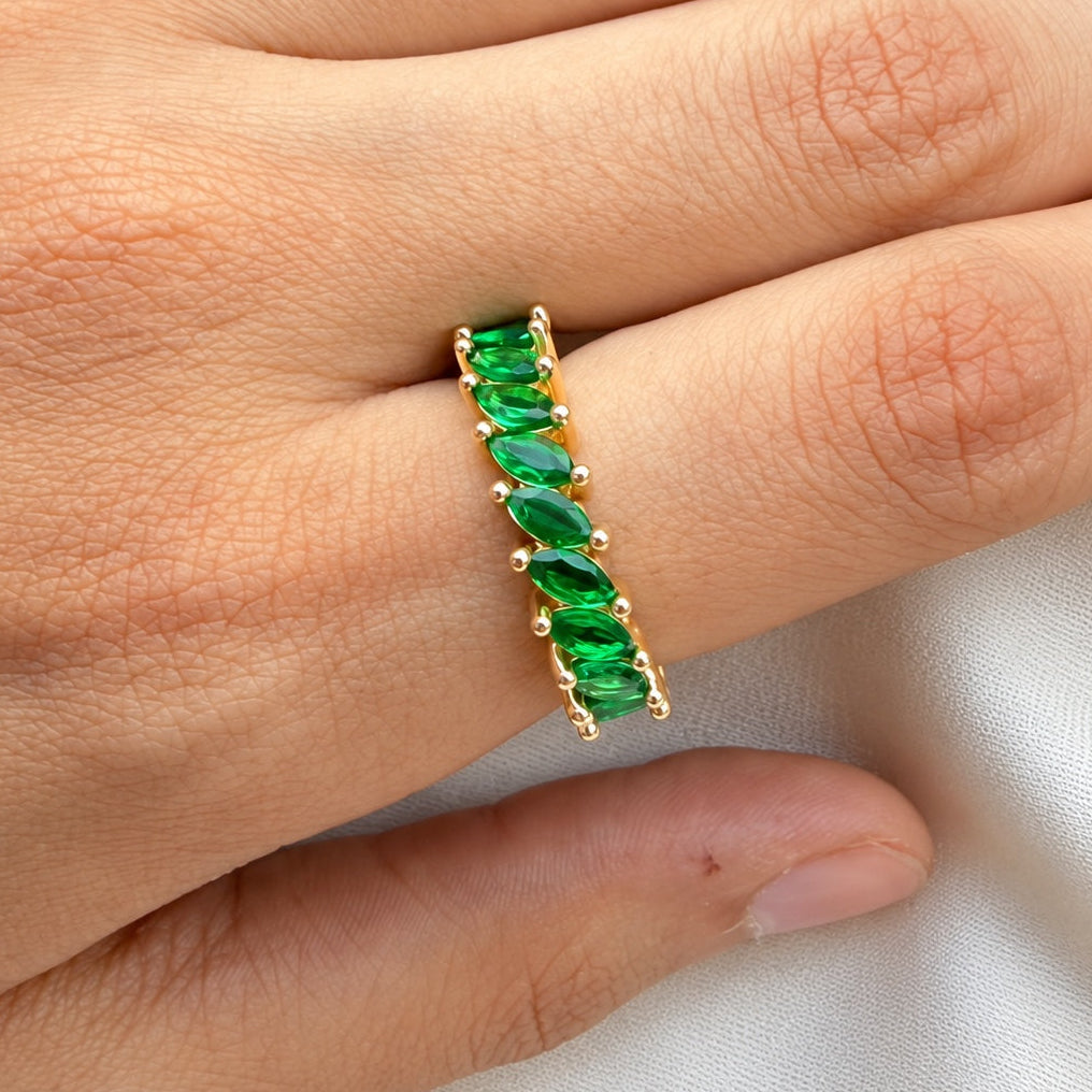 TFC Green Slant Gold Plated Adjustable Ring