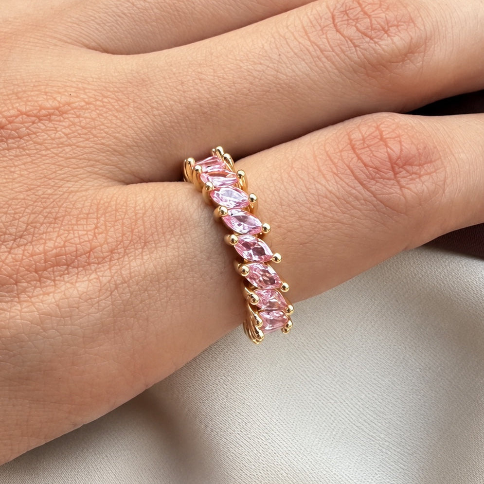 TFC Pink Slant Gold Plated Adjustable Ring