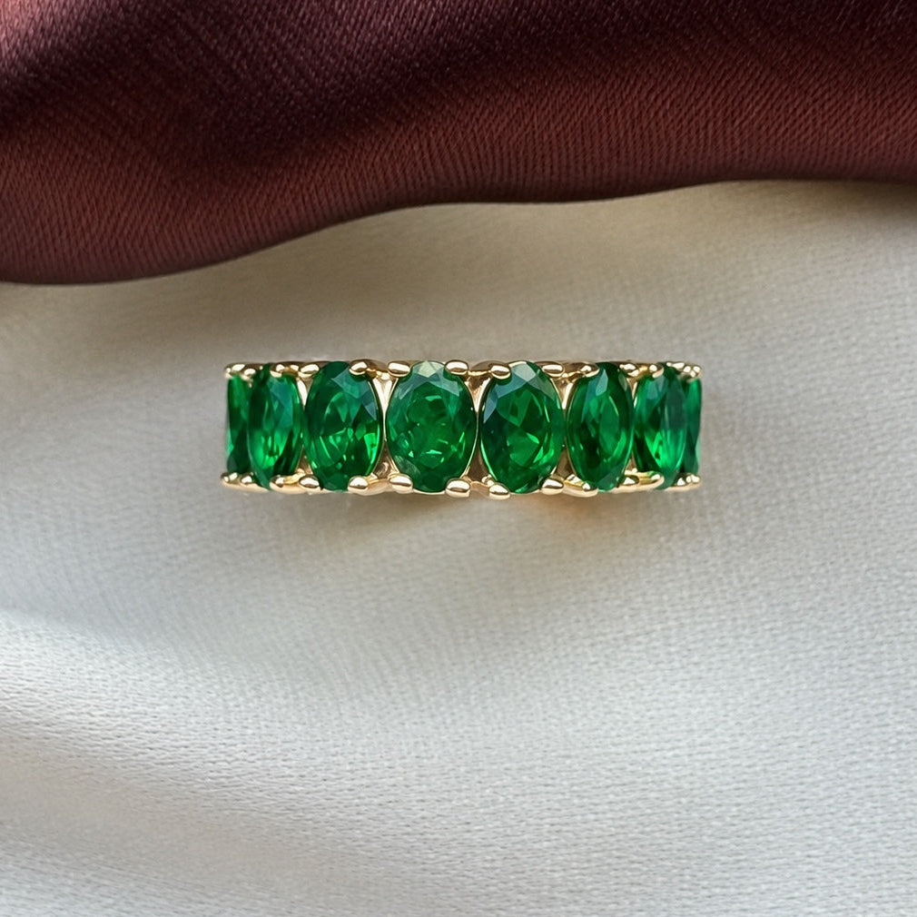 TFC Green Oval Gold Plated Adjustable Ring
