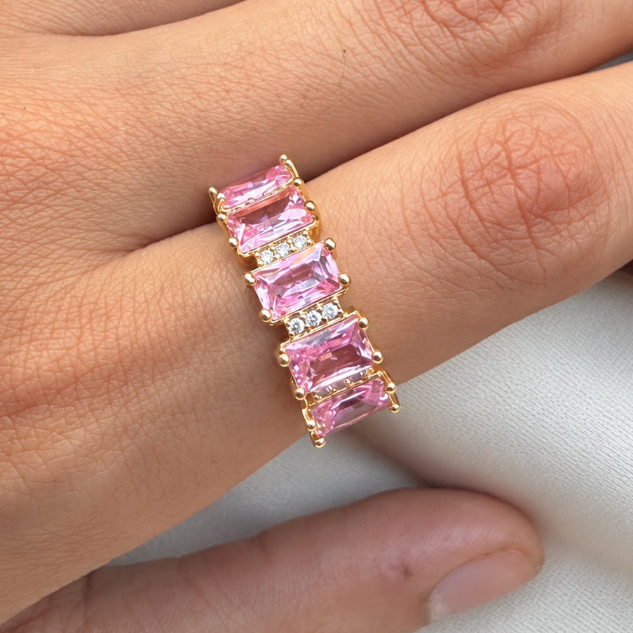 TFC Pink Cube Gold Plated Adjustable Ring