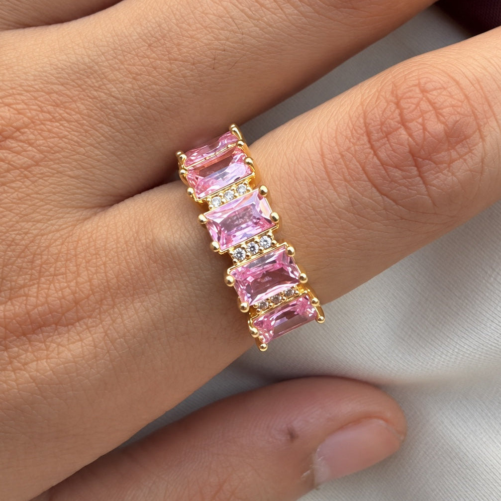 TFC Pink Cube Gold Plated Adjustable Ring