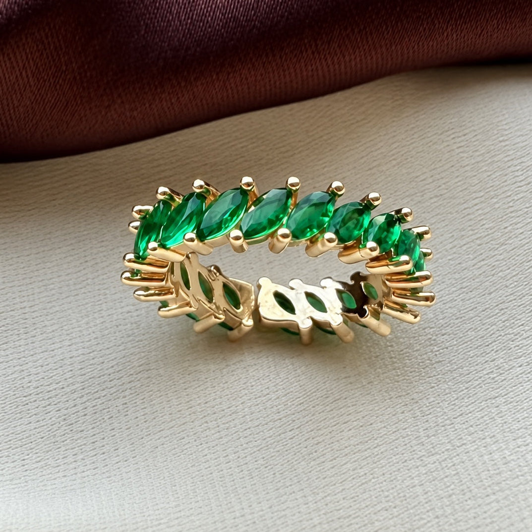 TFC Green Slant Gold Plated Adjustable Ring