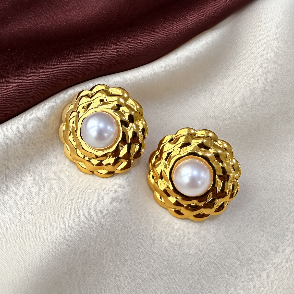 TFC Pearly Gold Plated Stud Earrings