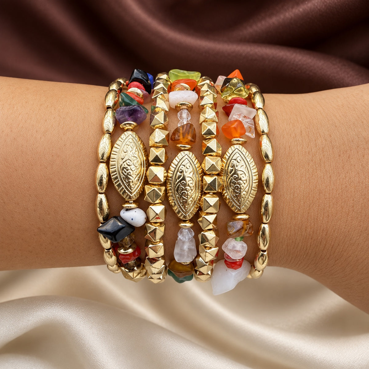 TFC Stretchable Chroma Colour Gold Plated Bracelet (set of 7)