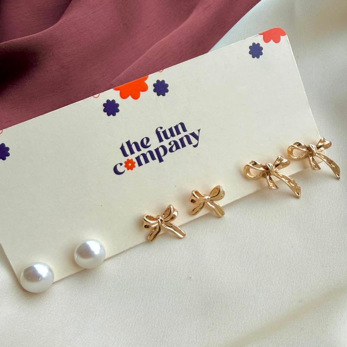 TFC Bow & Pearl Combo Gold Plated Earrings