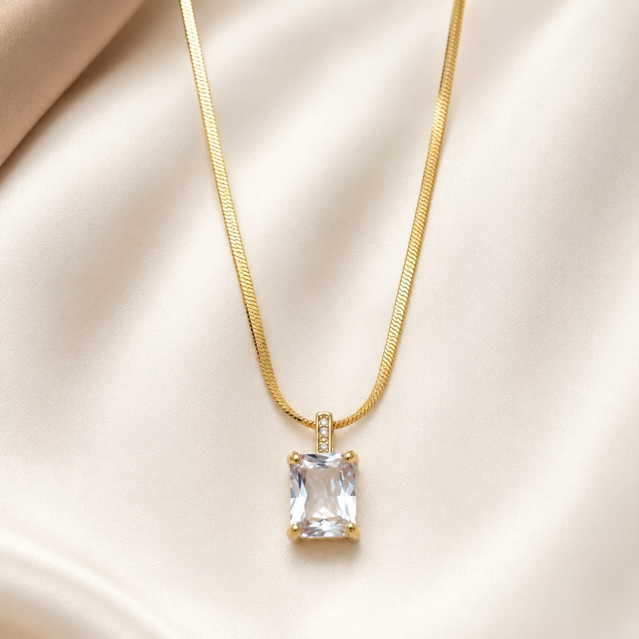 TFC Crystal Recto Gold Plated Pendant Necklace
