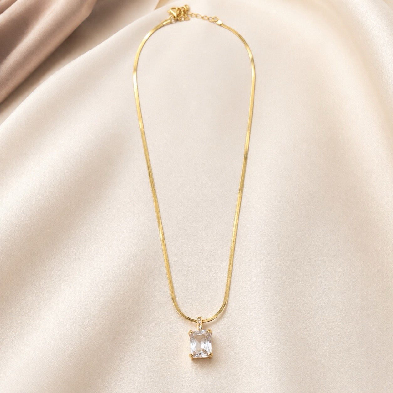 TFC Crystal Recto Gold Plated Pendant Necklace