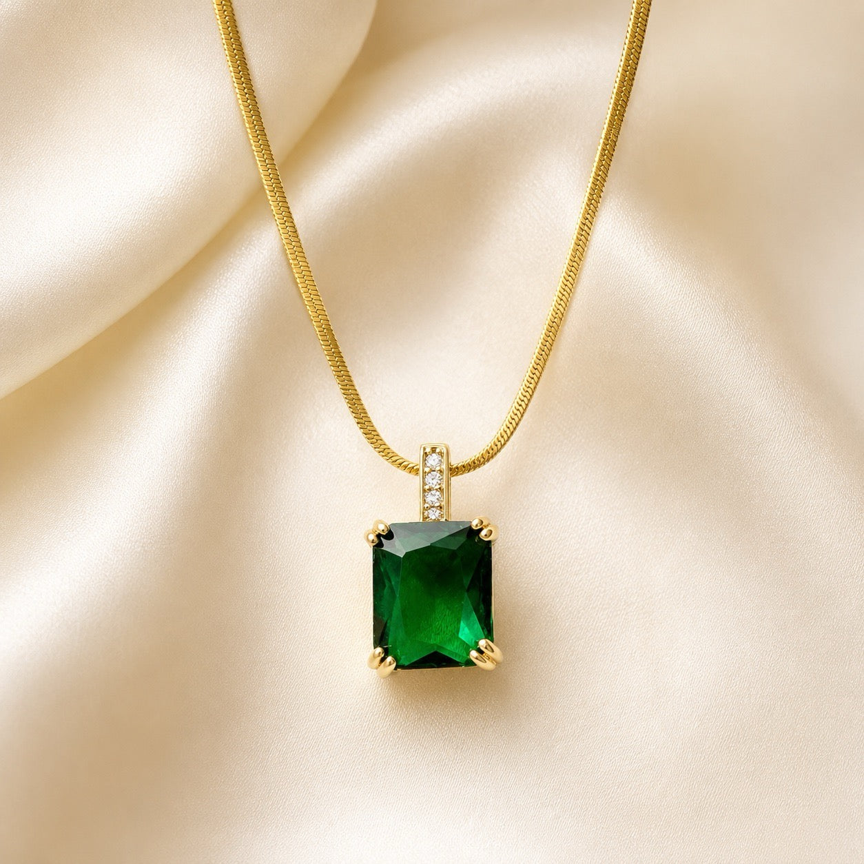 TFC Green Recto Gold Plated Pendant Necklace