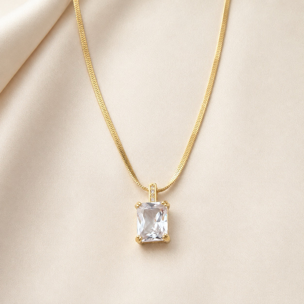 TFC Crystal Recto Gold Plated Pendant Necklace