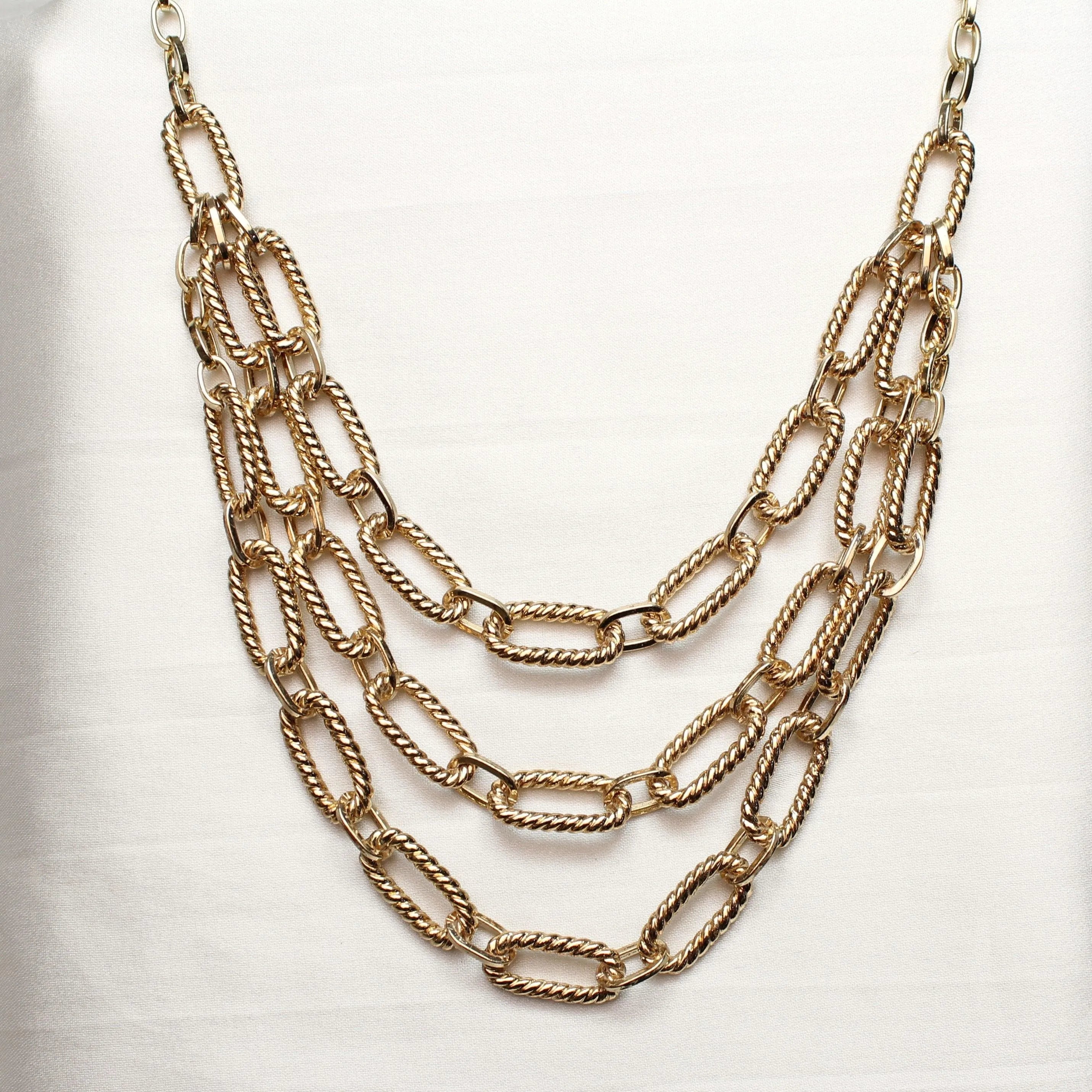 TFC Triple Layered Link Chain Gold Plated Necklace