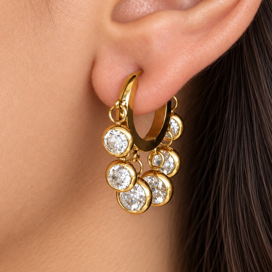 TFC Round Diamond Gold Plated Dangler Earrings