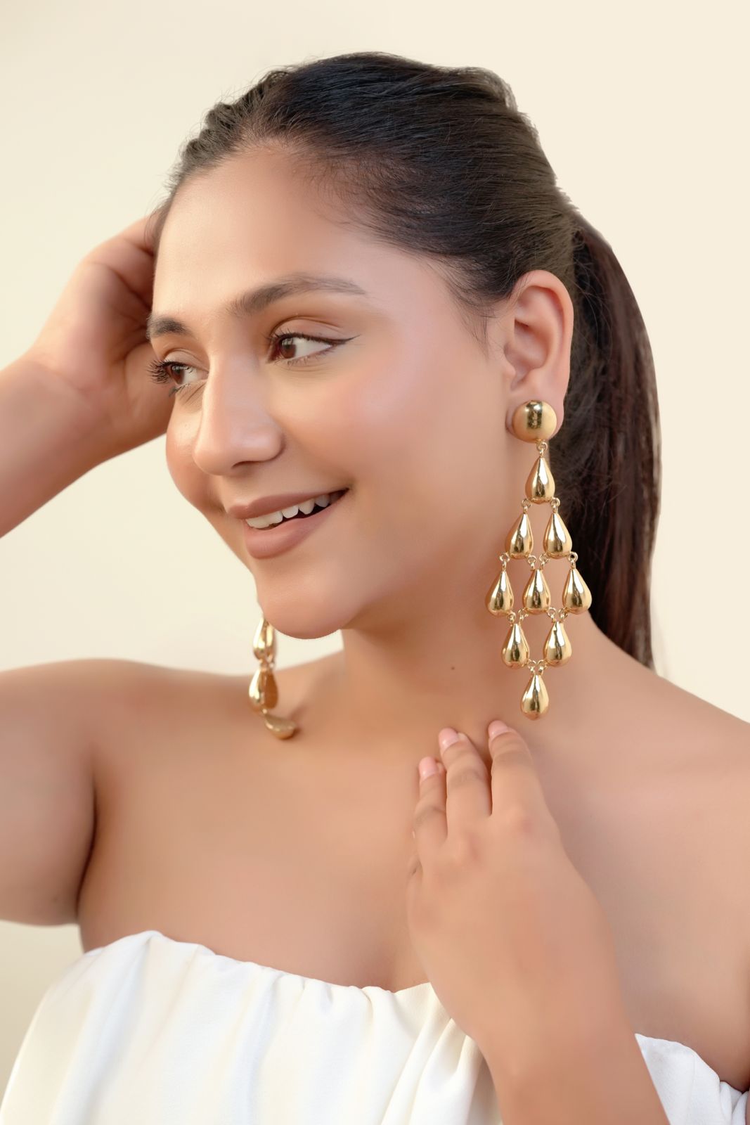 TFC Drop Fountain Gold Plated Dangler Earrings