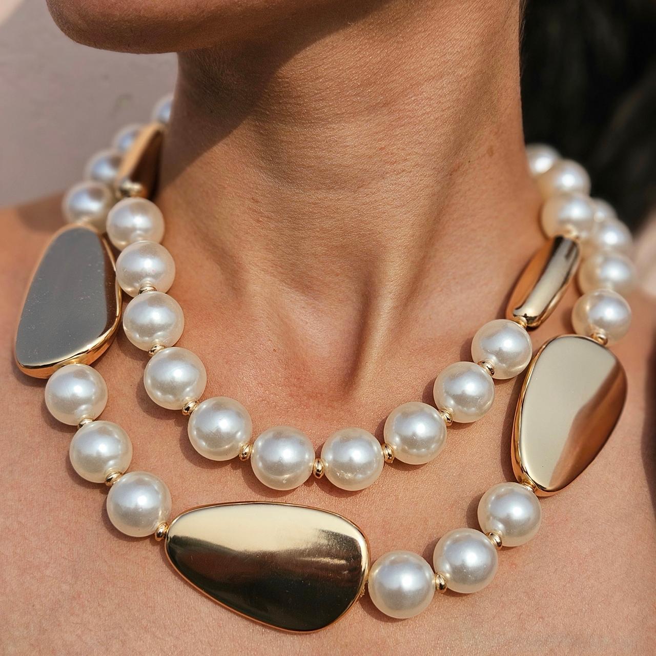 TFC Double Pearl Delight Gold Plated Layered necklace