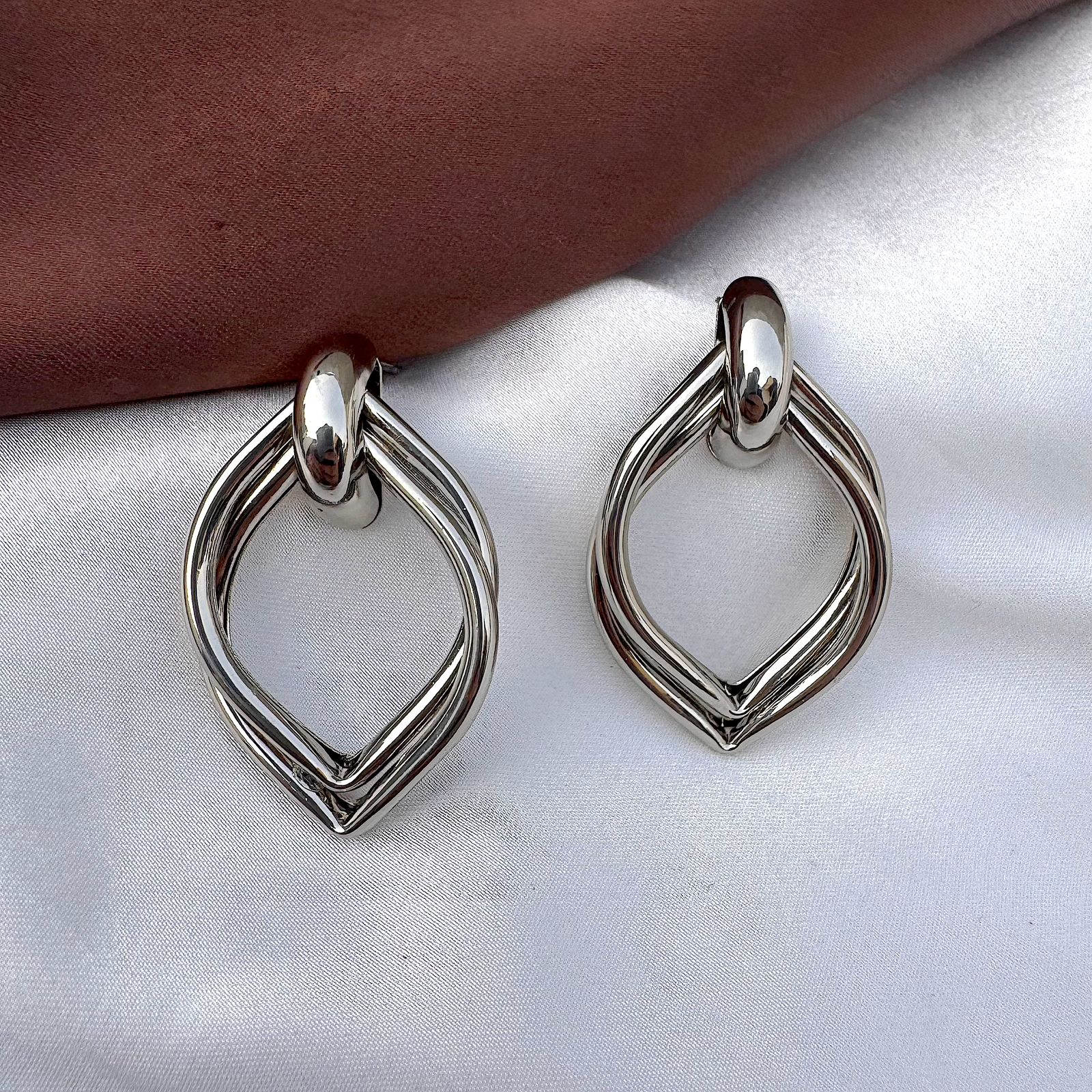 TFC Dual Leaf Silver Plated Dangler Earrings