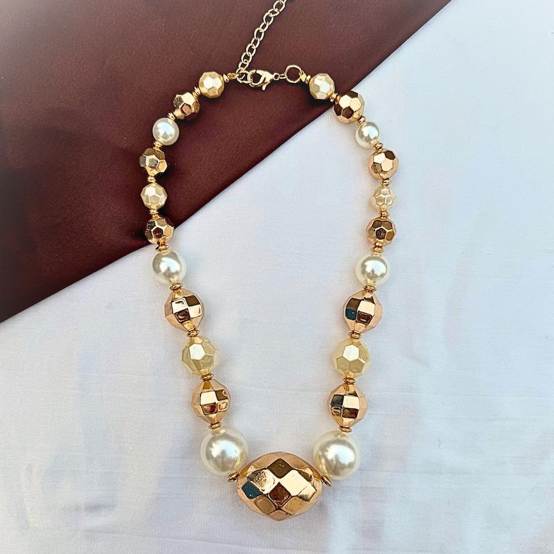 TFC Bold Origami Pearl Gold Plated Necklace