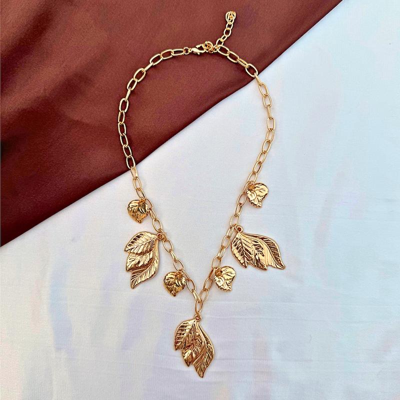 TFC Bold Leaf Charms Gold Plated Necklace