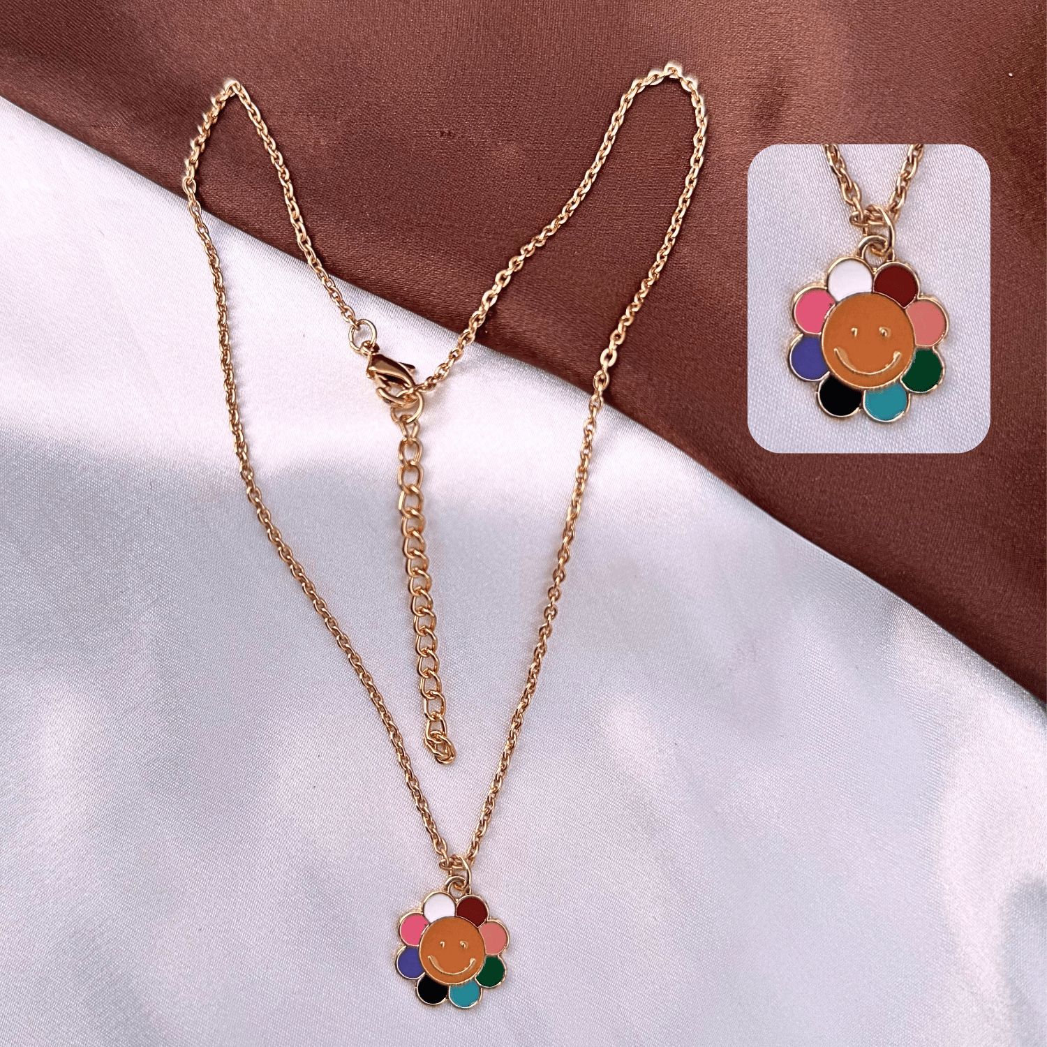 TFC Rainbow Smilie Gold Plated Pendant Necklace