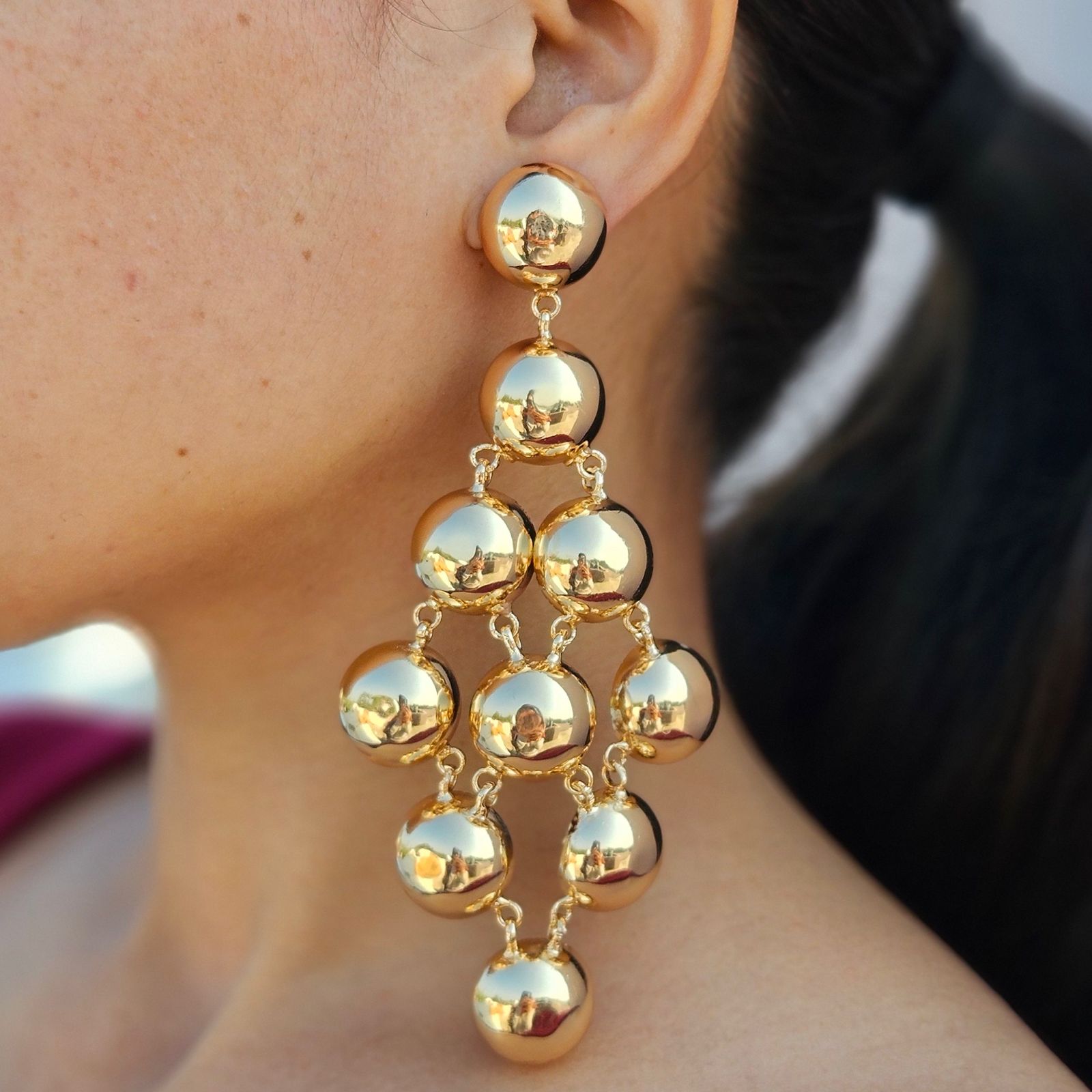 TFC Bold Bead Net Gold Plated Dangler Earrings