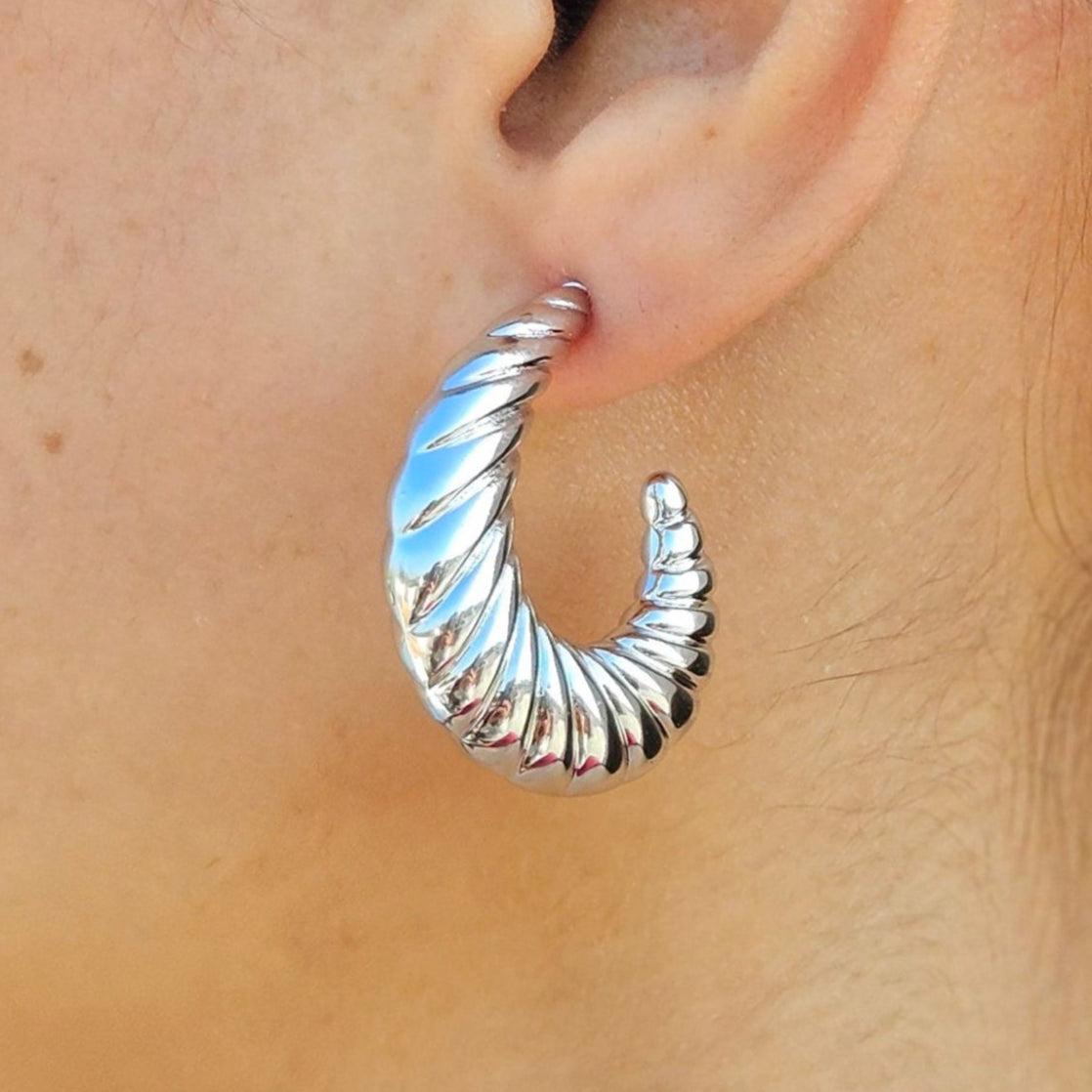 TFC Spiral Panini Silver Plated Hoop Earrings