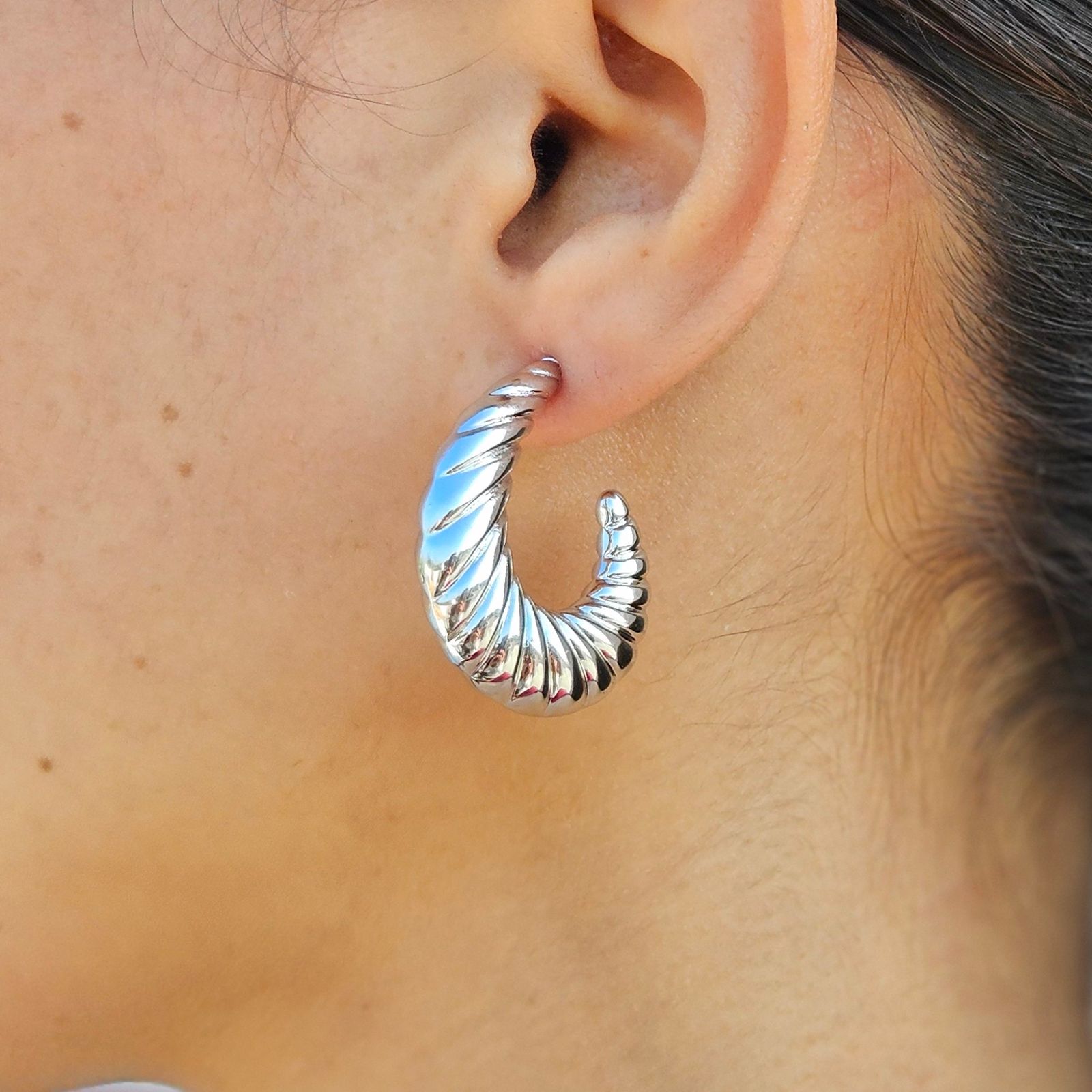 TFC Spiral Panini Silver Plated Hoop Earrings