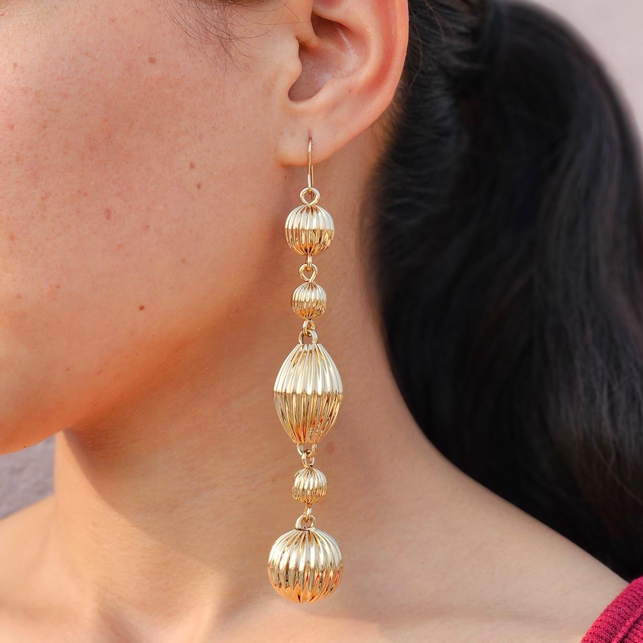 TFC Vortex Long Bead Gold Plated Dangler Earrings