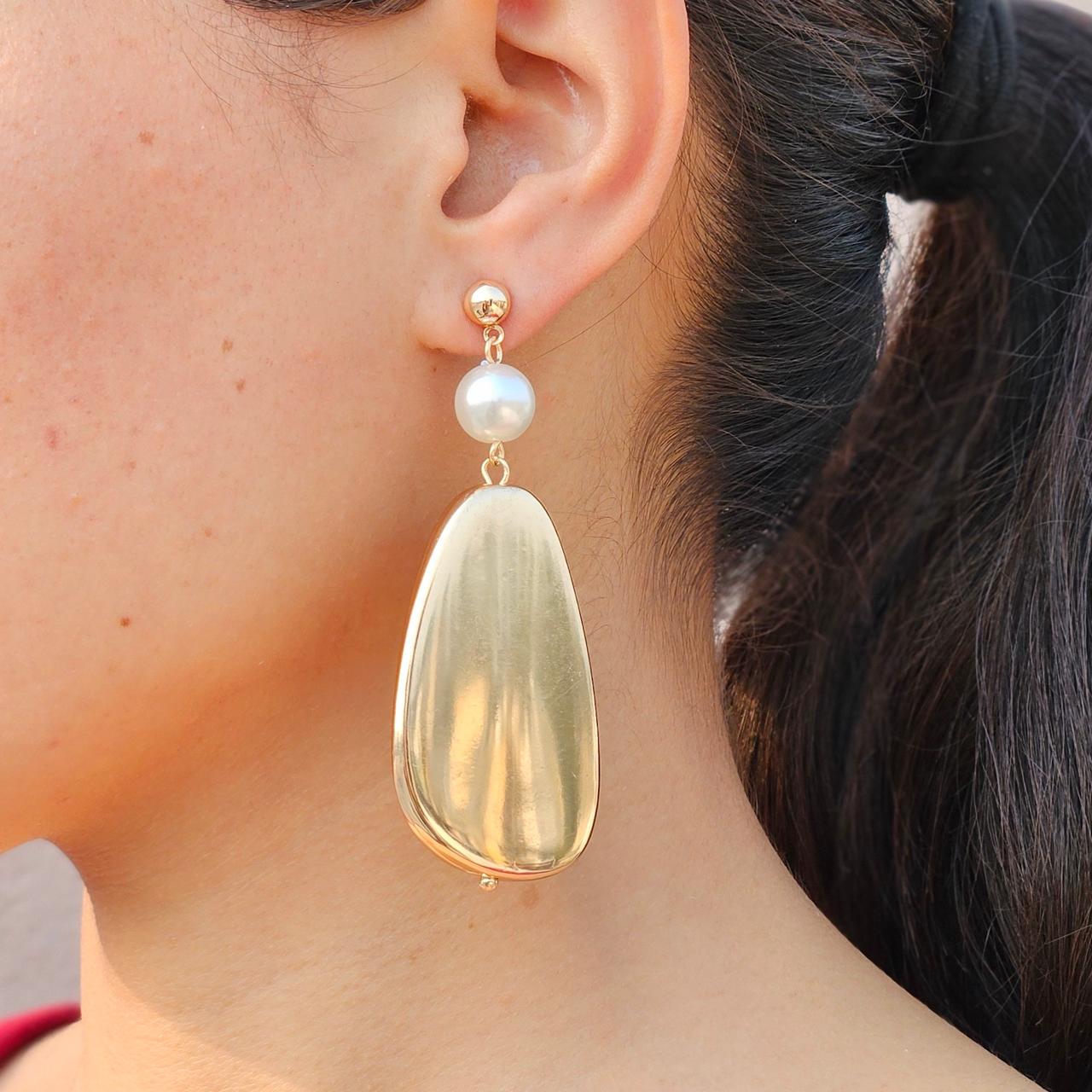 TFC Pearl Toned Gold Plated Dangler Earrings