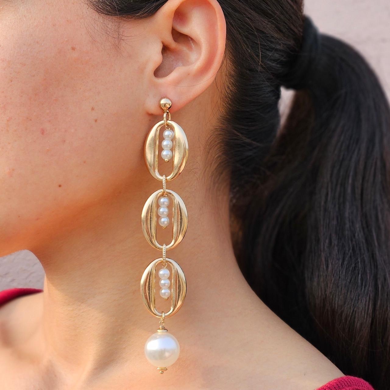 TFC Oval Elle Gold Plated Dangler Earrings