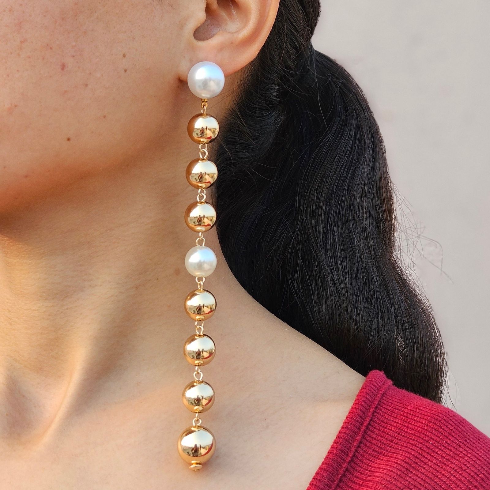 TFC Pearl In Mid Gold Plated Dangler Earrings