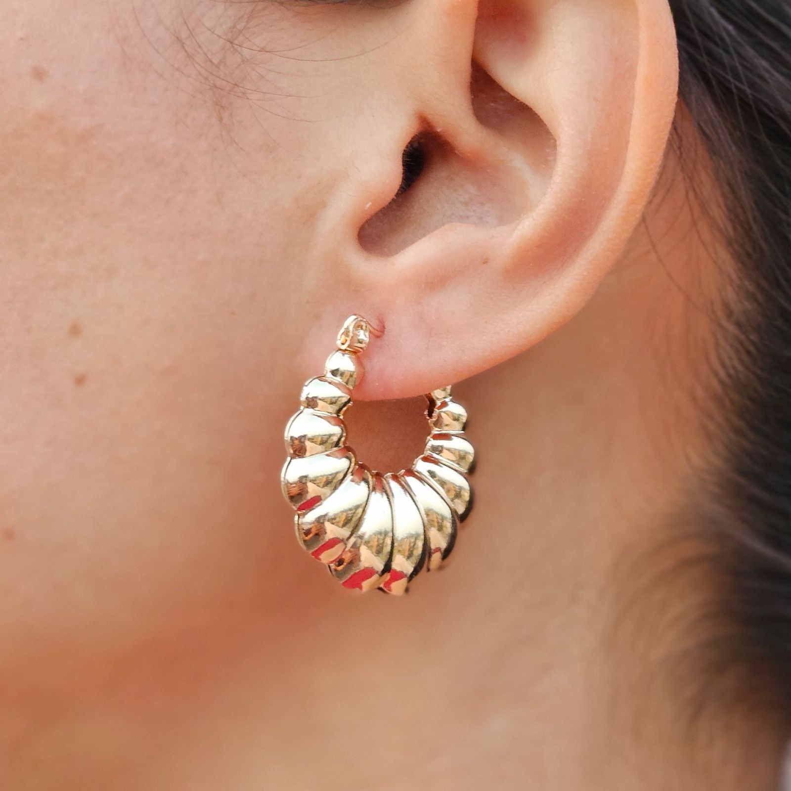 TFC Full Croissant Gold Plated Hoop Earrings