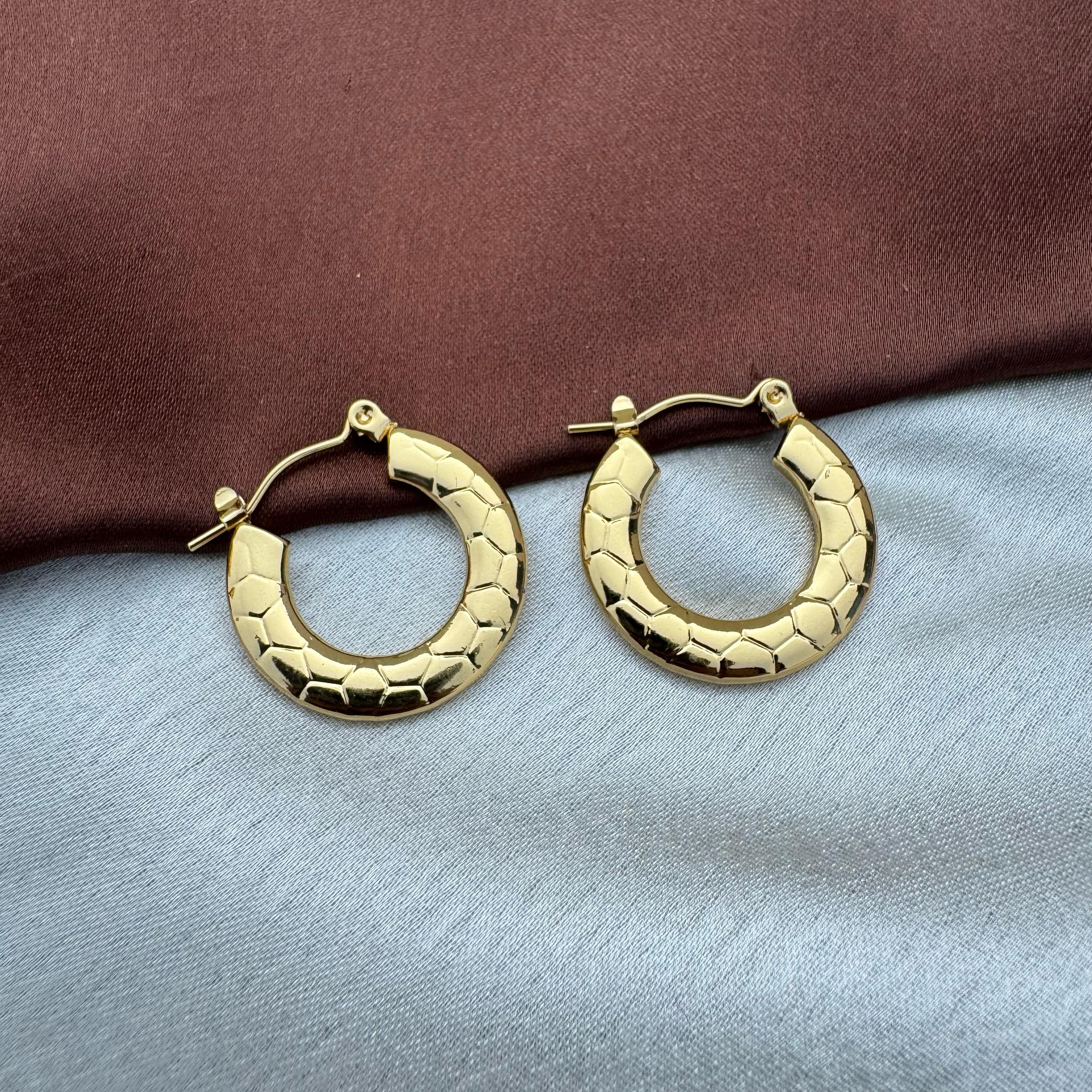 TFC Snake Print Gold Plated Hoop Earrings