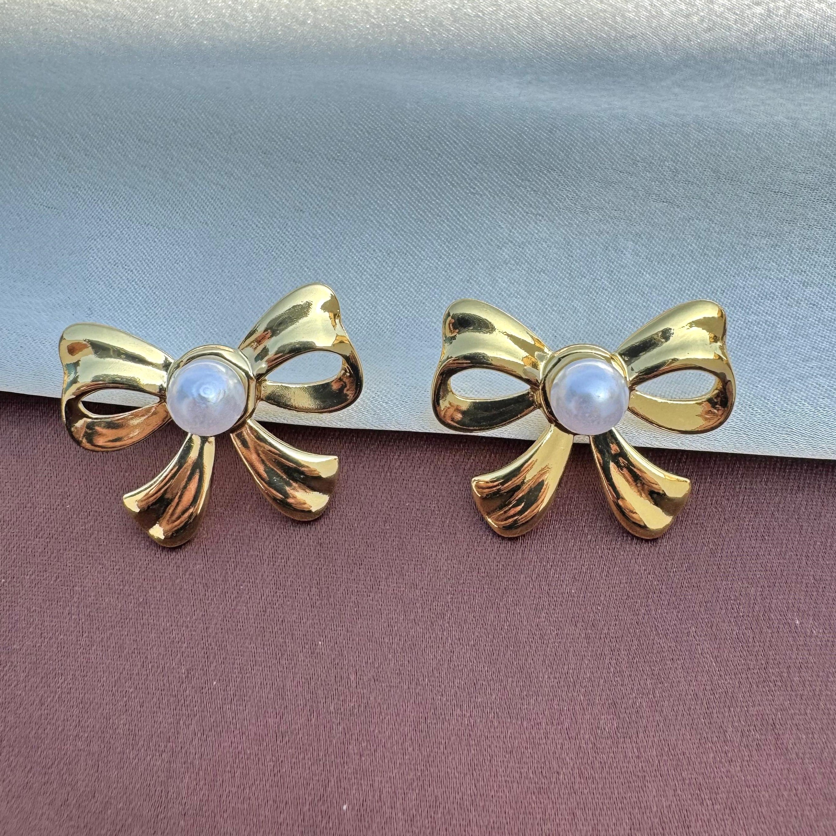 TFC Cherrie Bow Gold Plated Stud Earrings