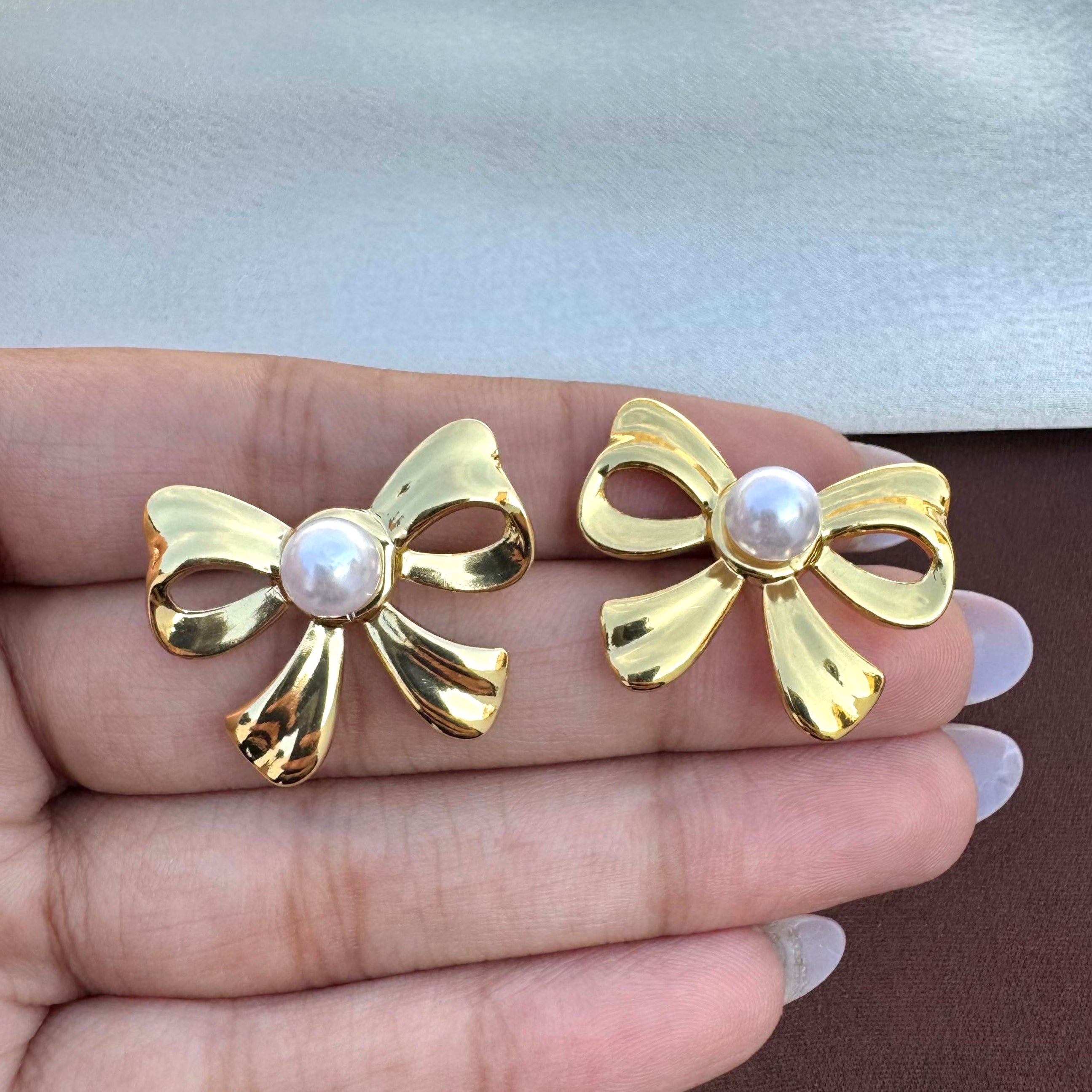 TFC Cherrie Bow Gold Plated Stud Earrings