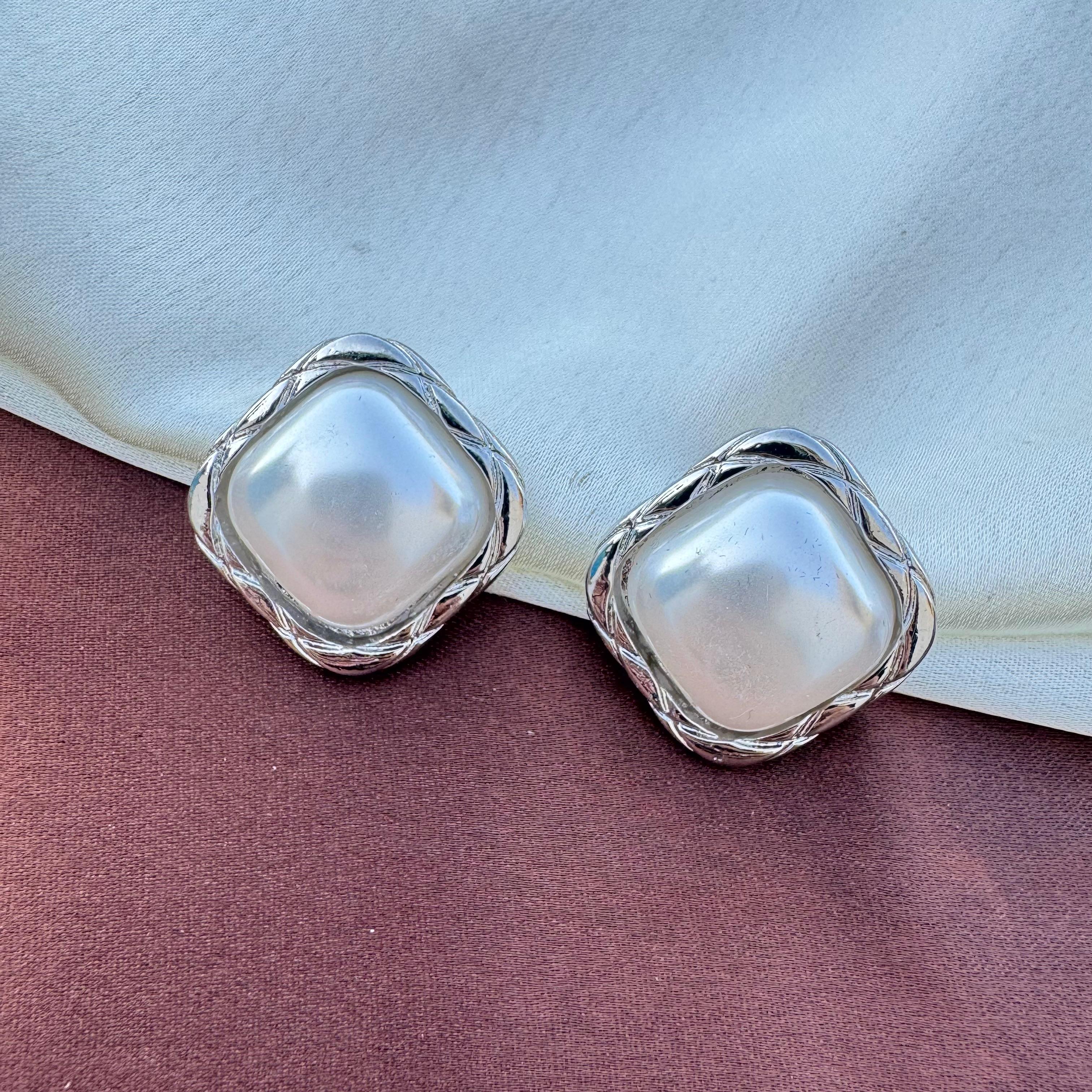 TFC Pearlin Square Silver Plated Stud Earrings