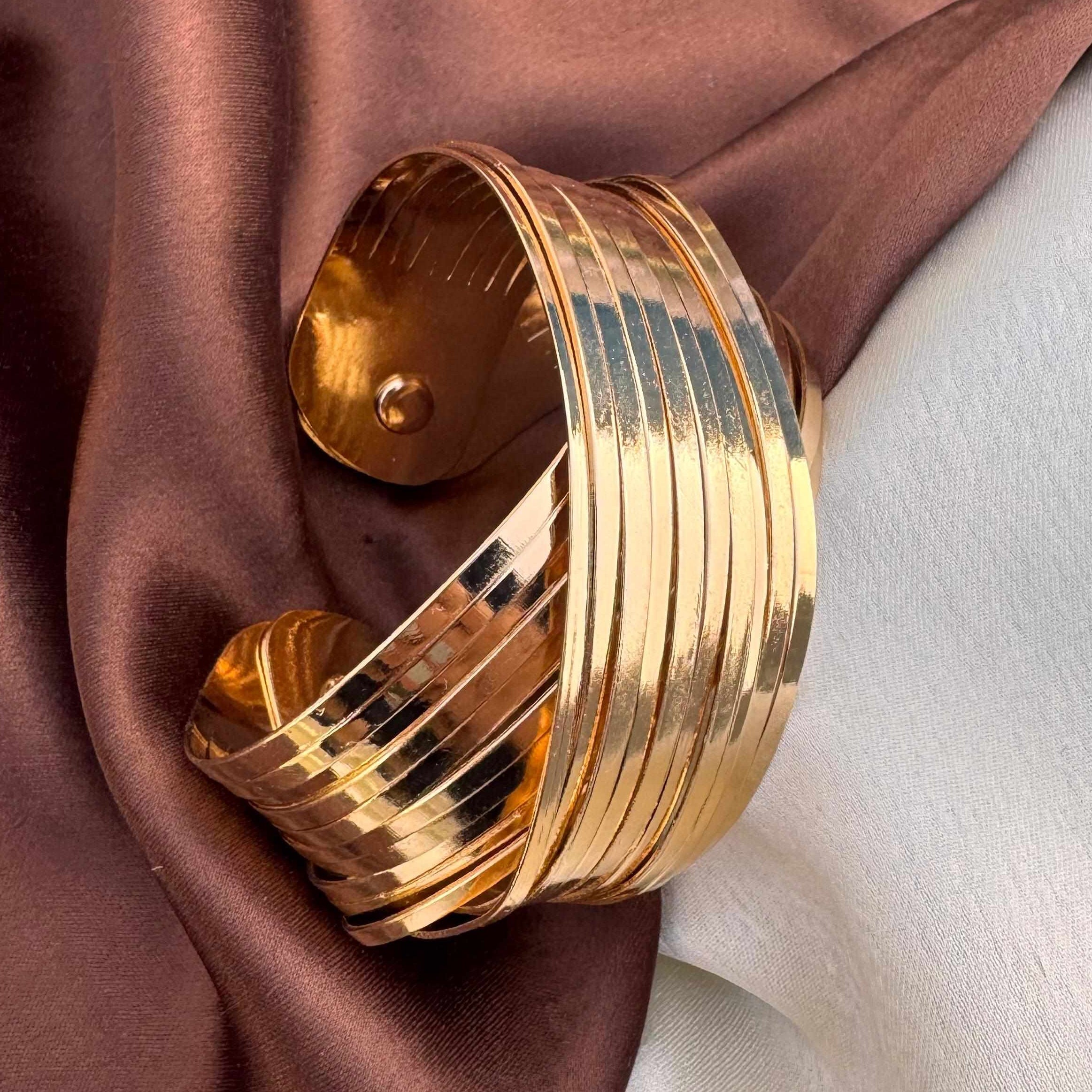 TFC Mystic Curve Gold Plated Cuff Bracelet (Adjustable)