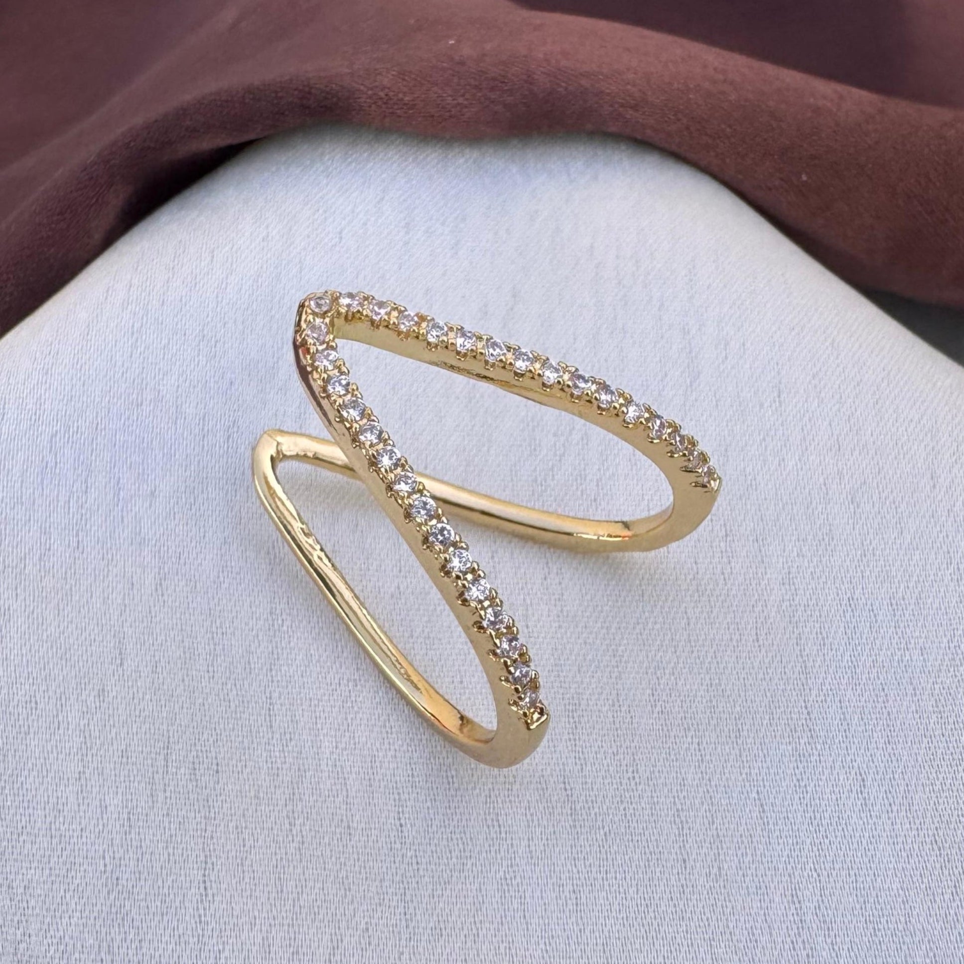 TFC V- Stone Gold Plated Adjustable Ring