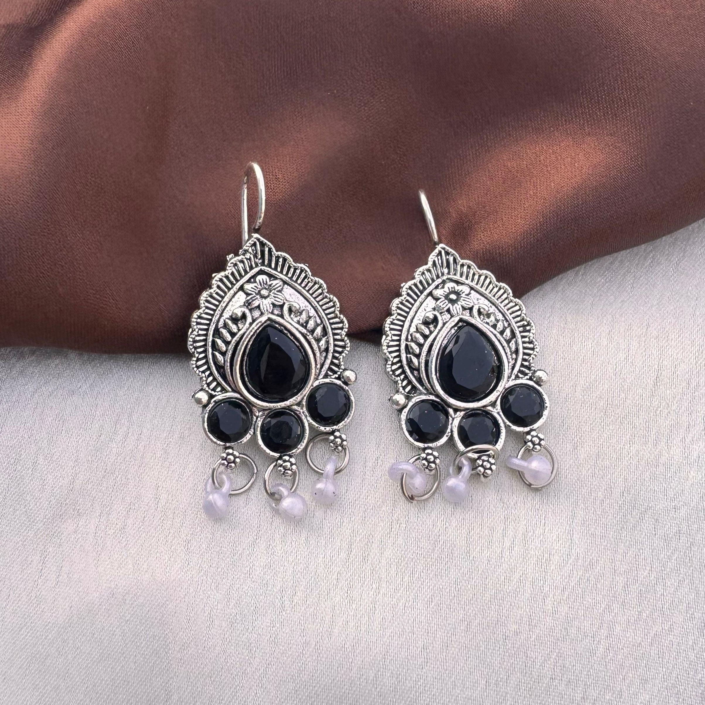 TFC Noor Drops Oxidised Silver Plated Dangler Earrings