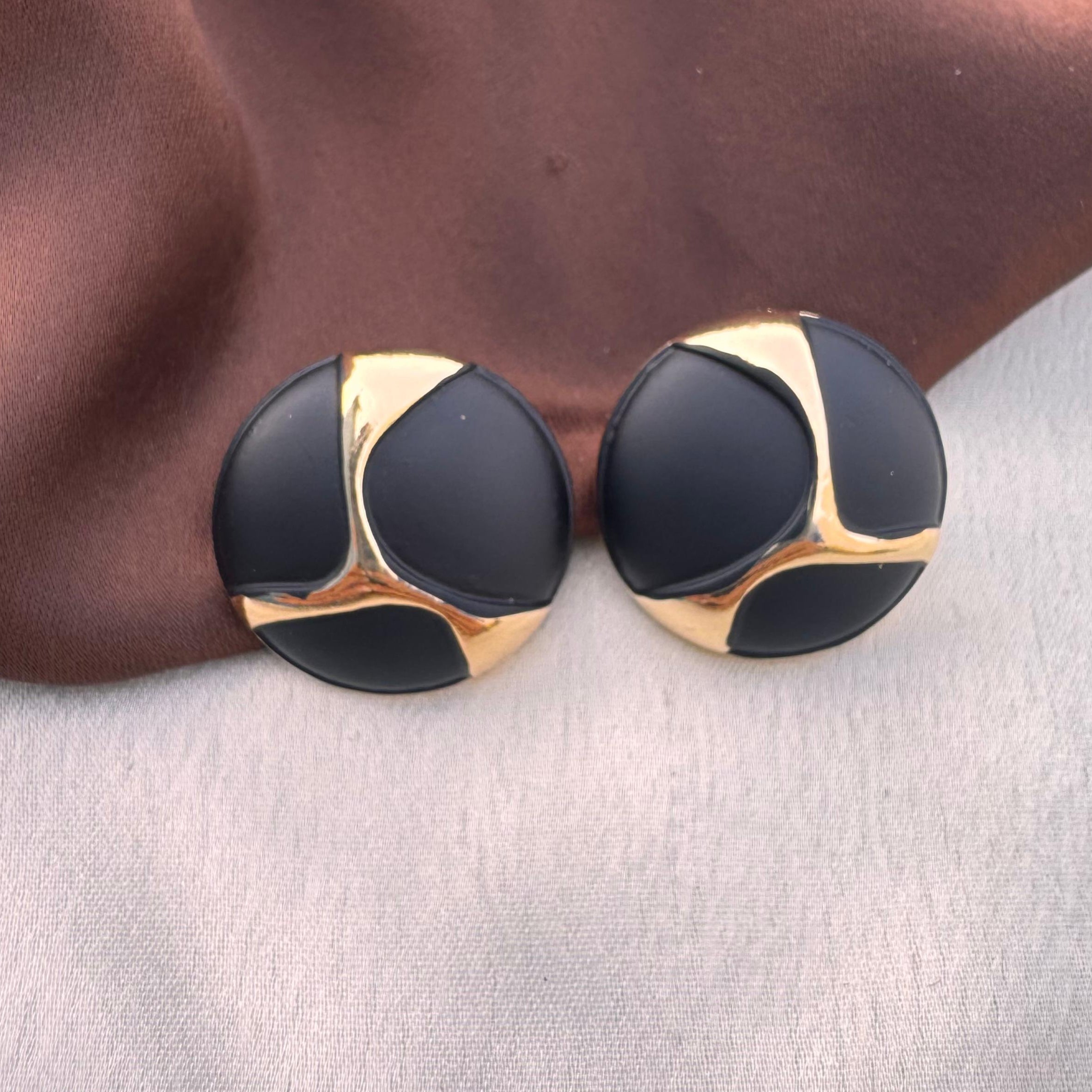TFC Chrome On Black Gold Plated Stud Earrings