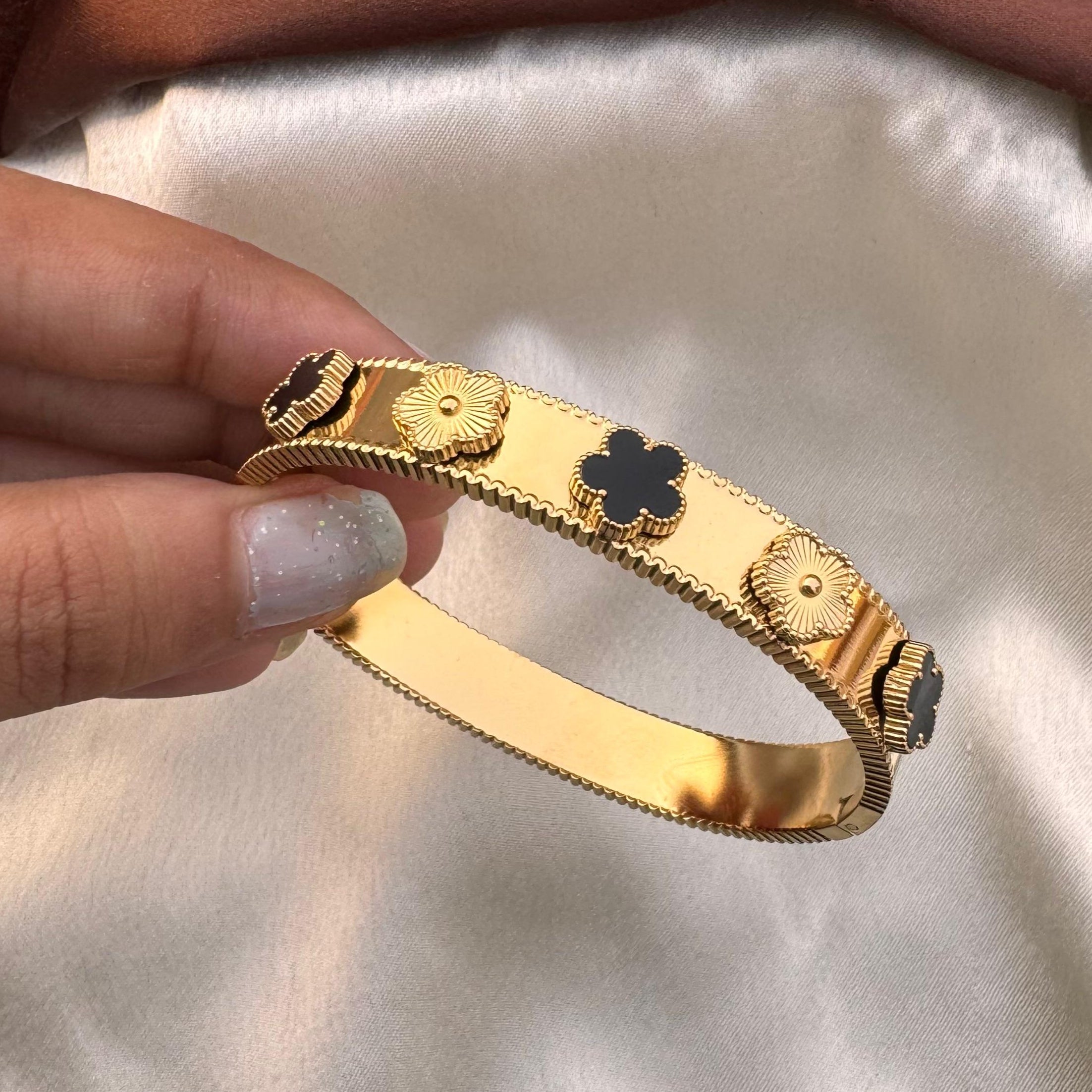 TFC Black Charm Gold Plated Bracelet Bangle (size 6.0)