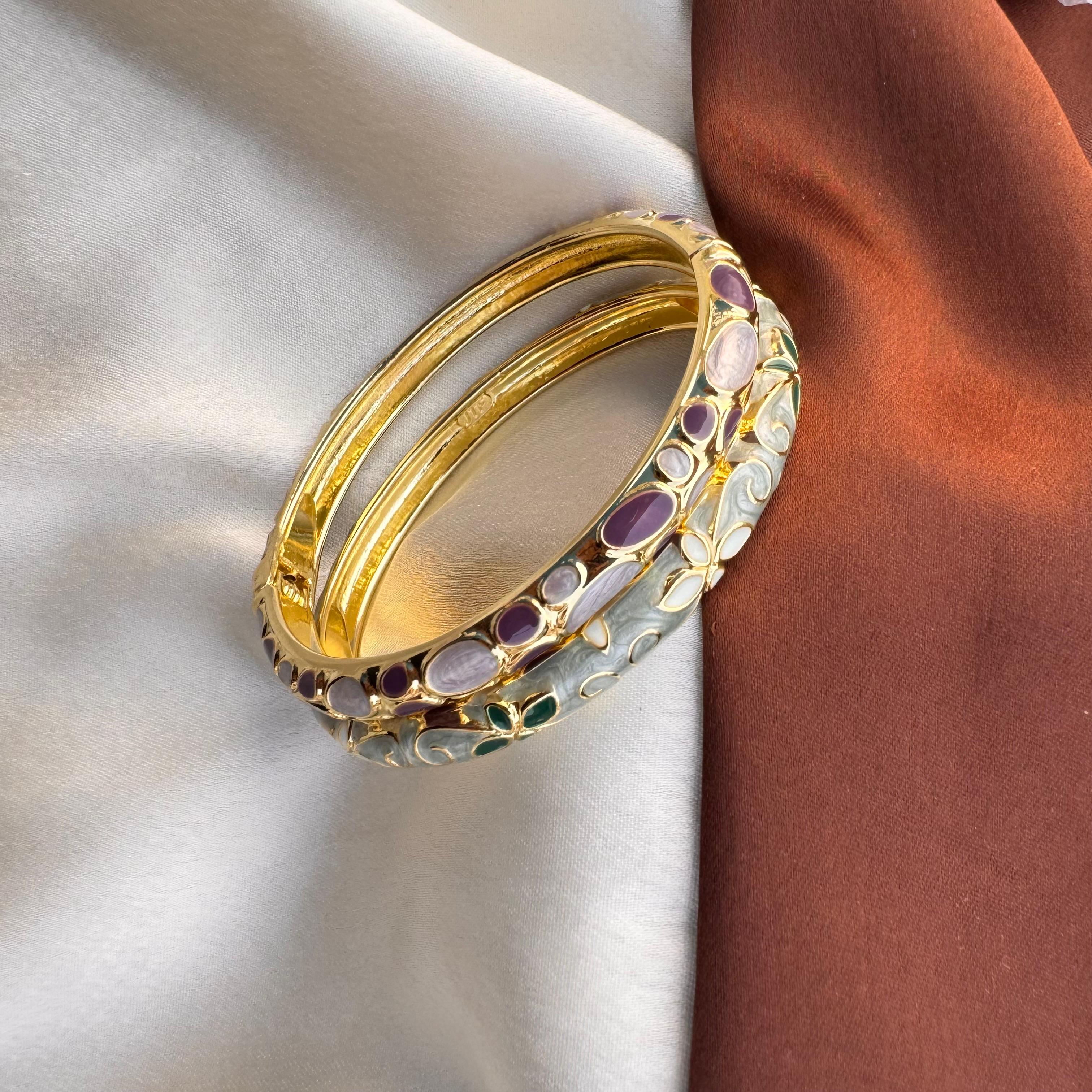 TFC Dusty Lilac Gold Plated Bracelet Bangle Combo Set (size 6.0)